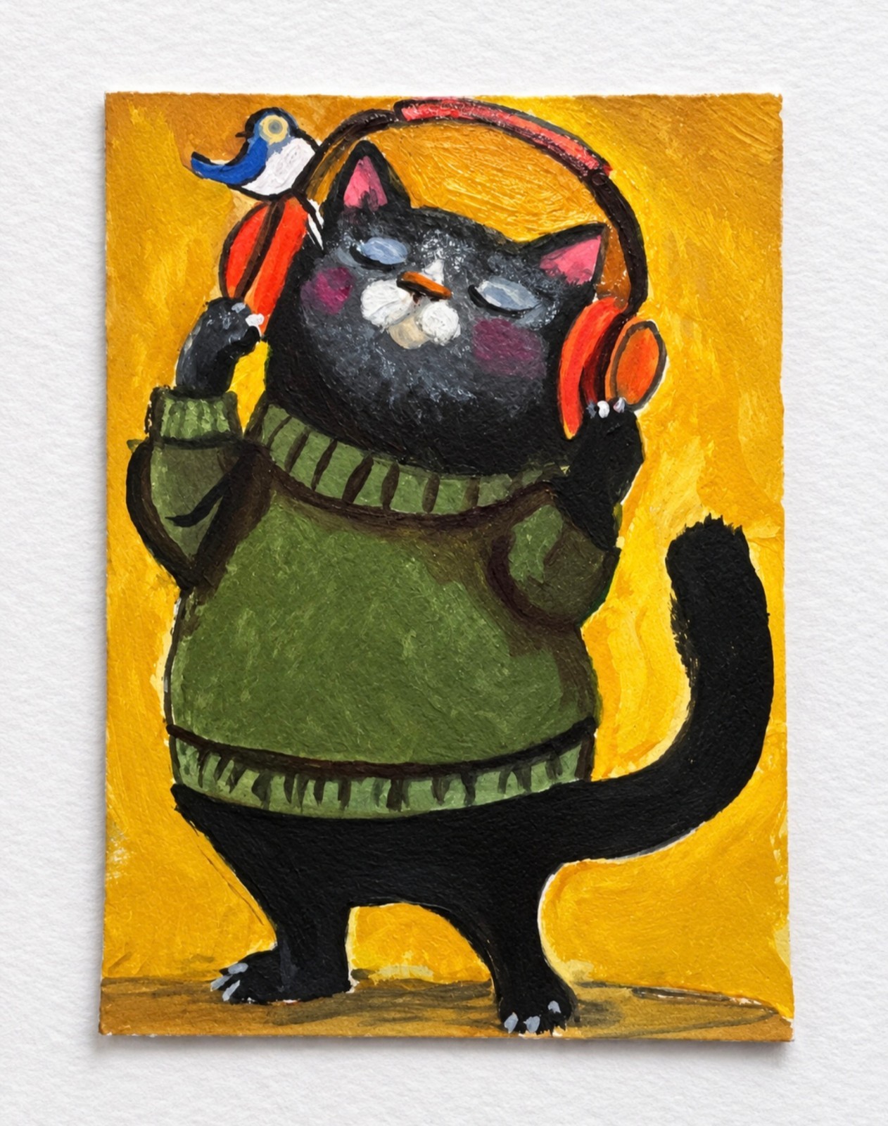 Stanley Takes No Requests Cat ACEO Hand Painted Original Funny Music Art