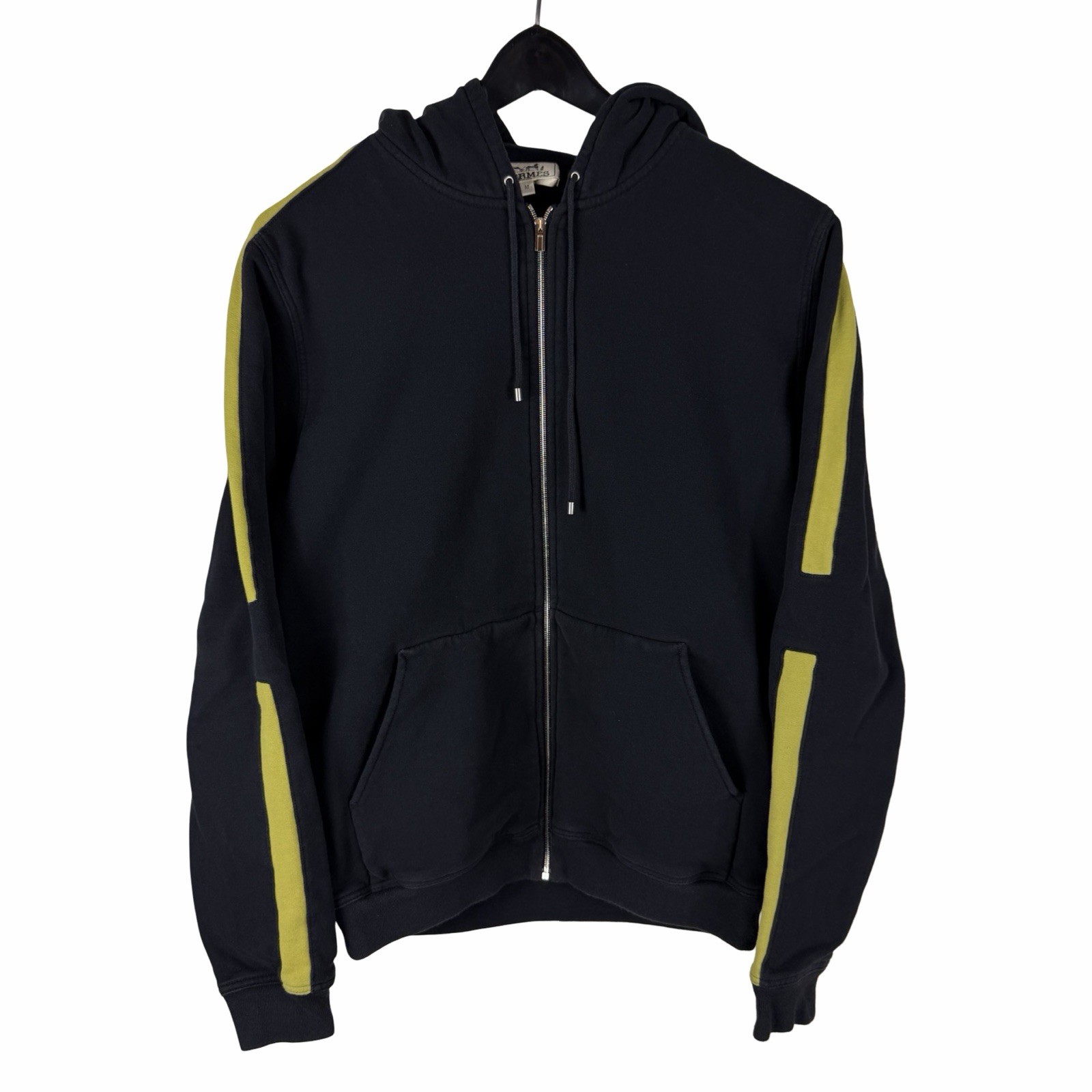 Mens 2000s Hermes Striped Full Zip Made In Italy Washed Black Hoodie Size M