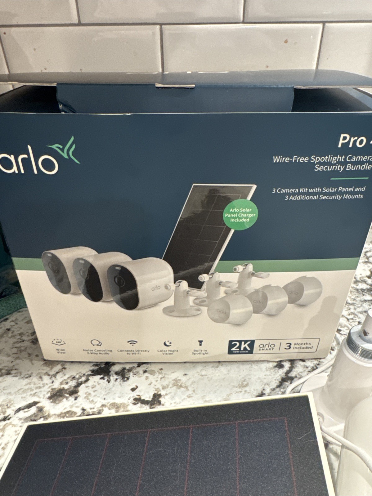 Open Box, Arlo Pro 4 3-Cam Kit with Bonus Solar Panel - White, 2K Used. Open Box, Arlo Pro 4 3-Cam Kit with Bonus Solar Panel - White, 2K Used.