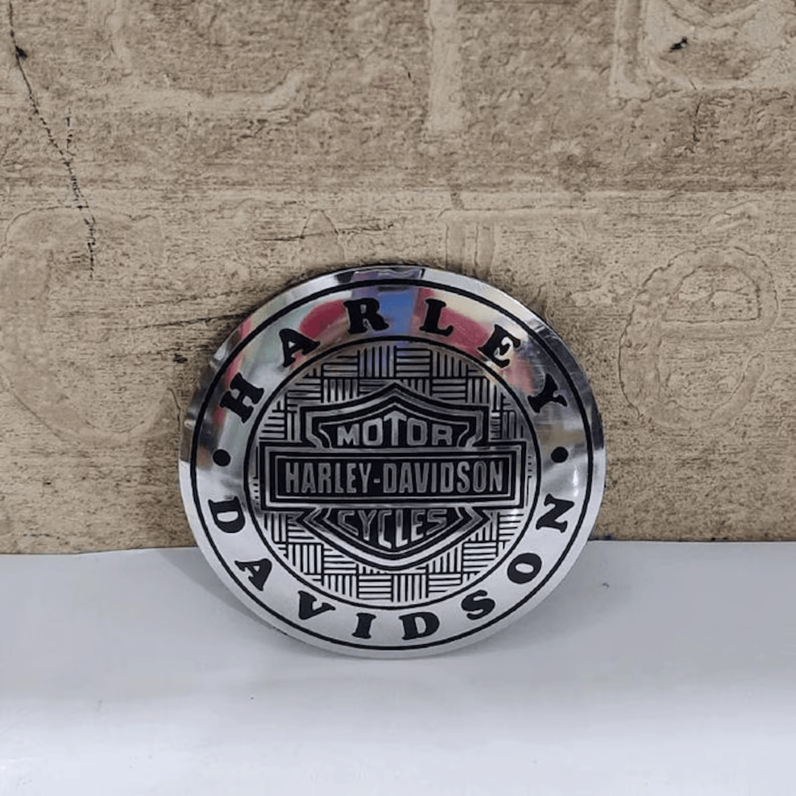 Classic Harley Davidson Style Round Emblem Silver Stainless 8cm 3.15\
