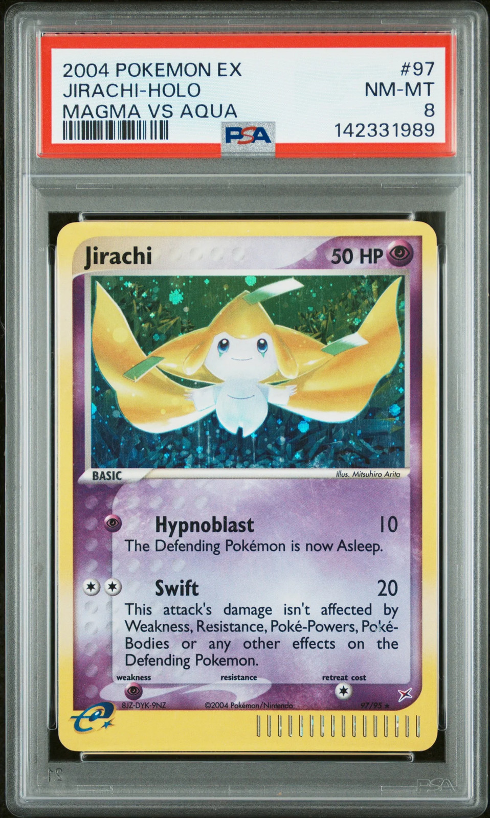 2004 Pokemon EX Team Magma VS Team Aqua Jirachi Holo PSA 8 #97