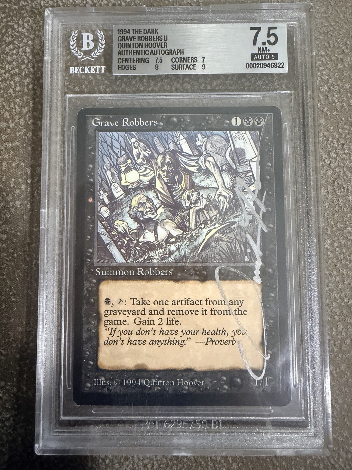 🎨⚡ 1994 MTG The Dark Grave Robbers Artist Signed Q. Hoover BGS 7.5 Auto 9 ⚡🎨