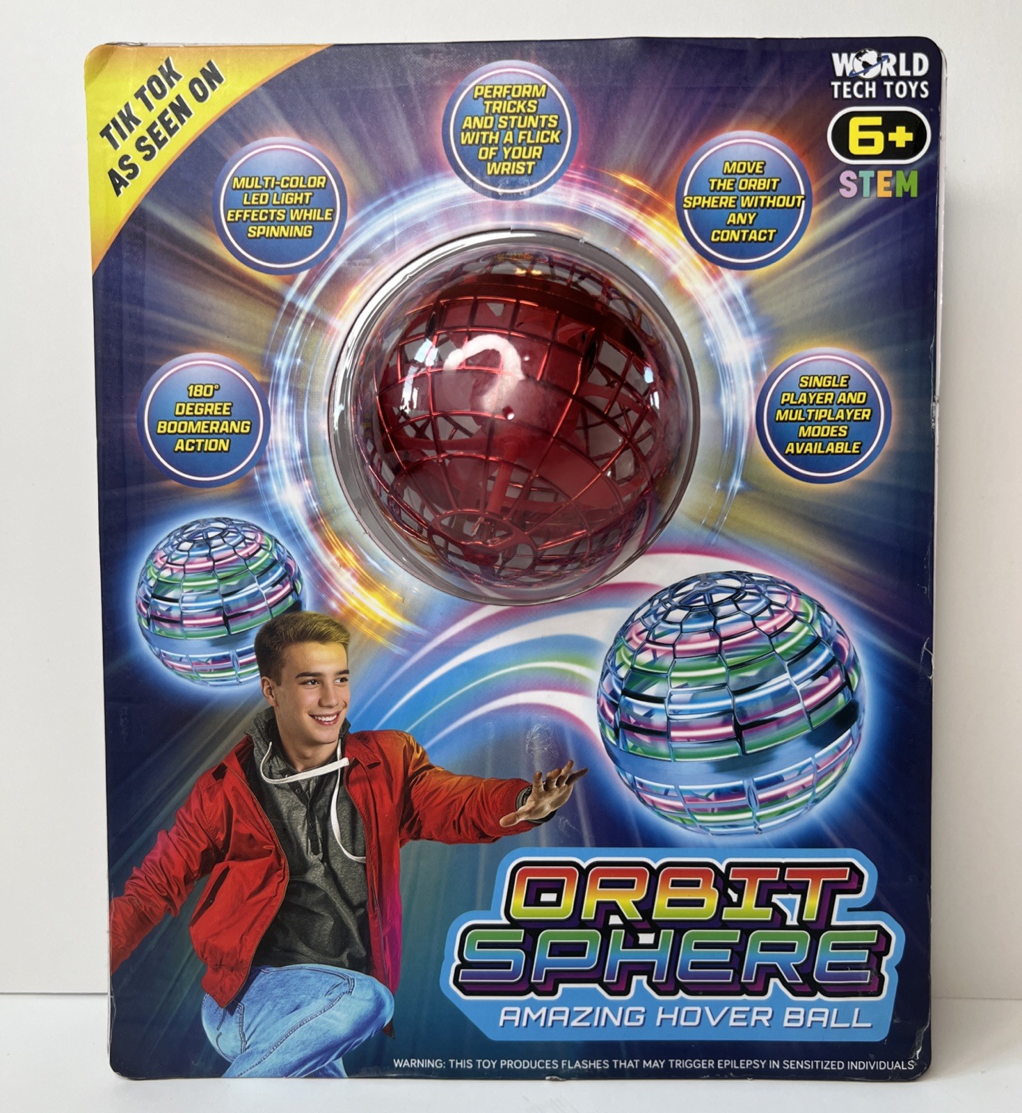 World Tech Toys Orbit Sphere Hover Ball Red LED Flying Boomerang Toy New