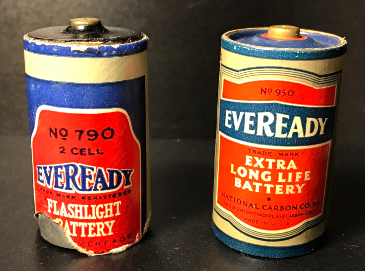 TWO Antique Eveready Extra Long Life D Battery #950 - 1931 8 & #790 - 1929 TWO Antique Eveready Extra Long Life D Battery #950 - 1931 8 & #790 - 1929