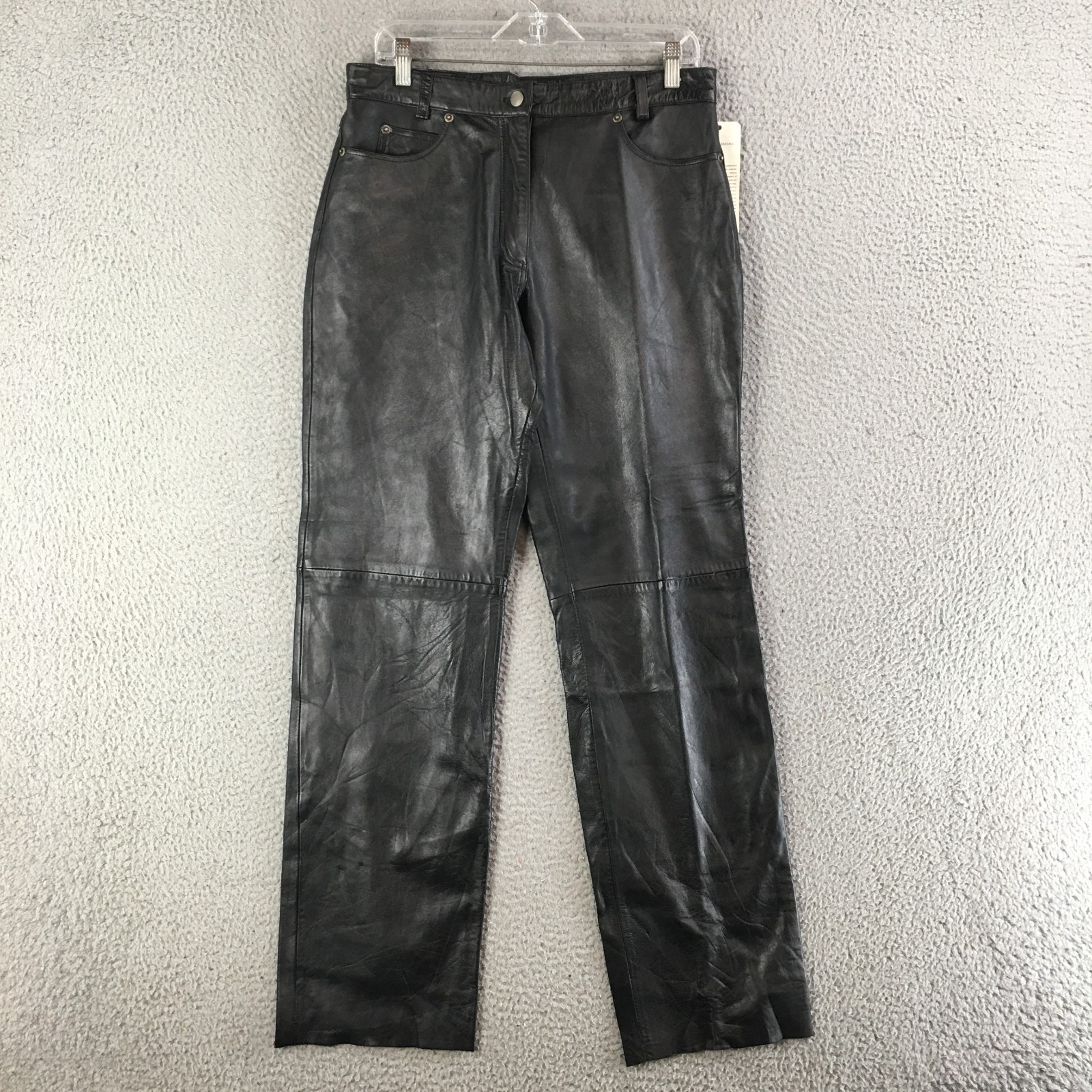 Whet Blu Pants Womens 14 Moto Biker Straight Leg 5 Pocket Leather Black NEW