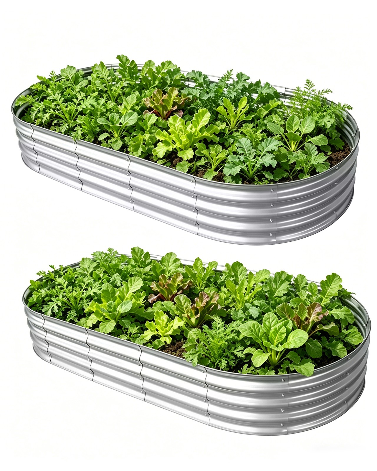 2Pack 6x3x1ft Galvanized Raised Garden Bed Outdoor Oval Planter Box - Silver
