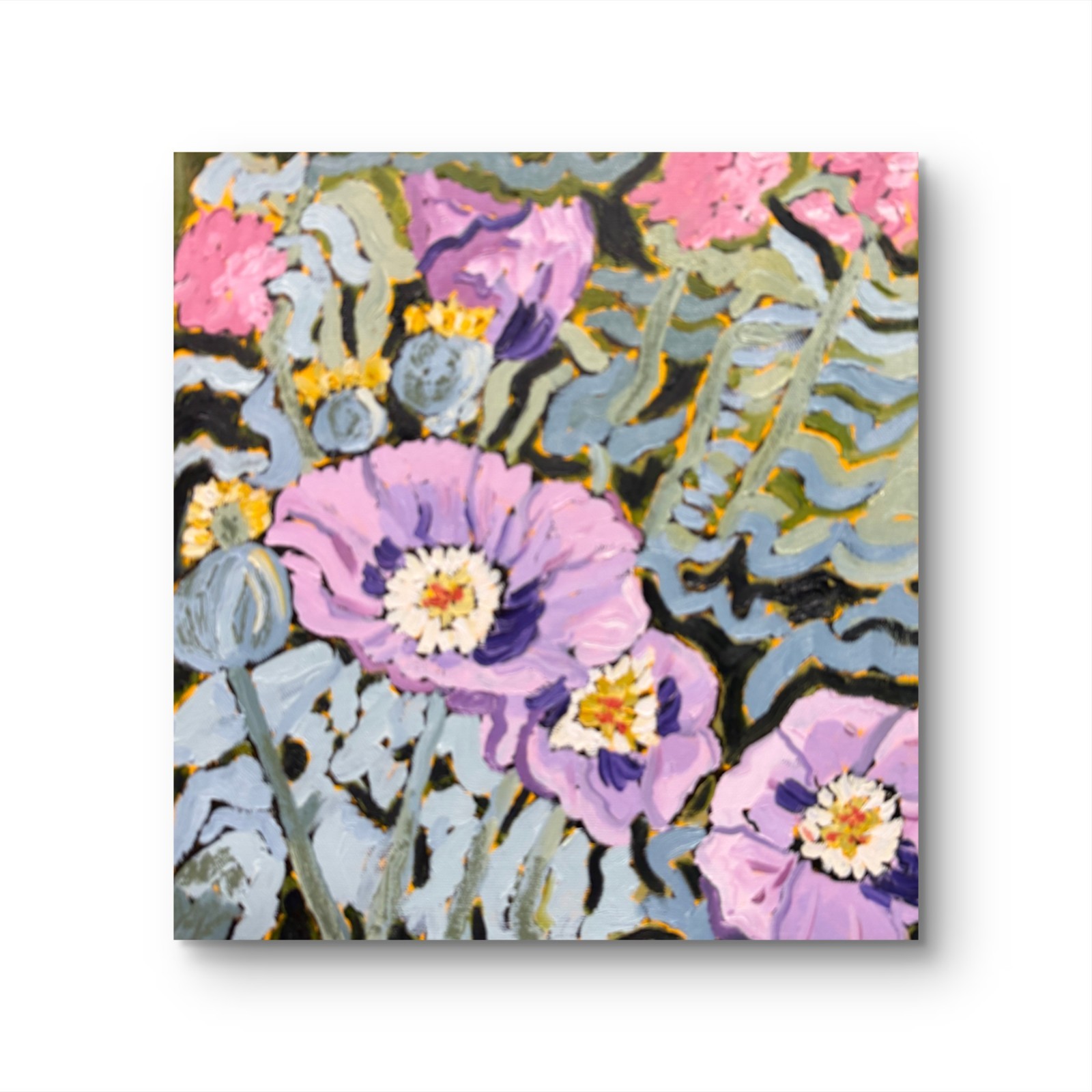 GERARD 12X12-Original Flower Painting Oil Violet Abstract Wall Art Ready to Hang GERARD 12X12-Original Flower Painting Oil Violet Abstract Wall Art Ready to Hang
