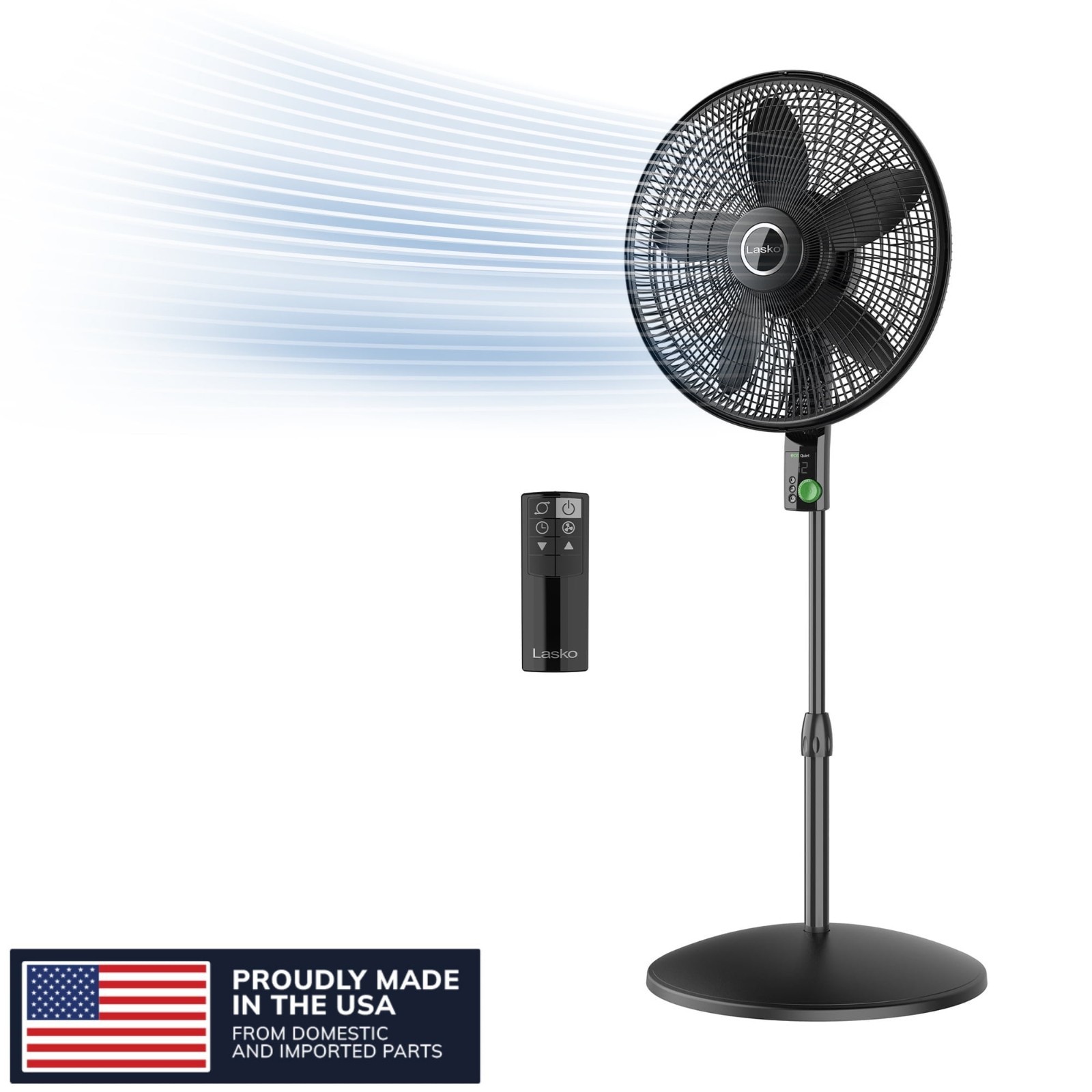 Lasko WhisperForce 18 Pedestal Fan 12-Speed DC Motor Remote Black S18708