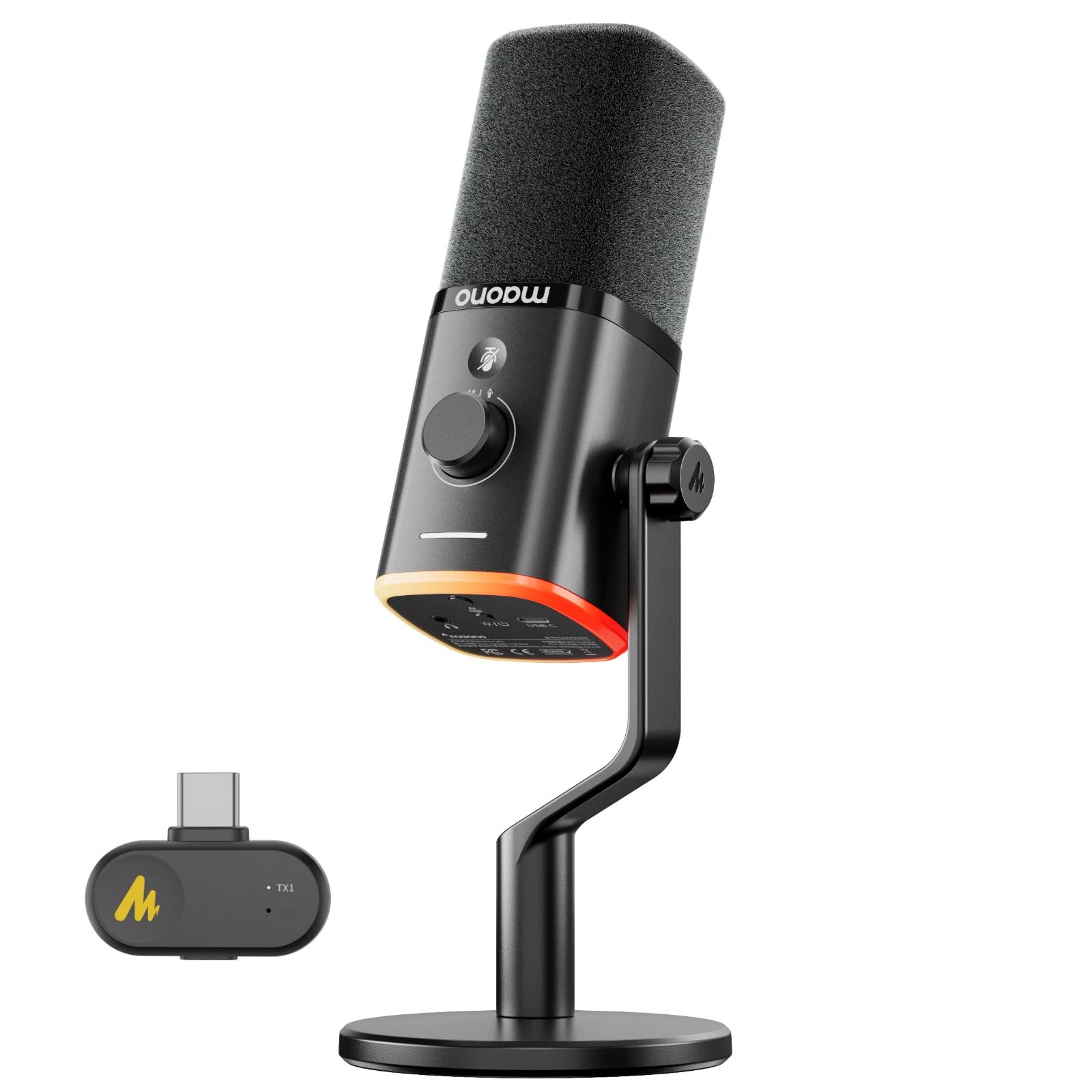 MAONO PD100W Wireless USB Dynamic Microphone, Gaming PC USB-C Receiver, Black MAONO PD100W Wireless USB Dynamic Microphone, Gaming PC USB-C Receiver, Black
