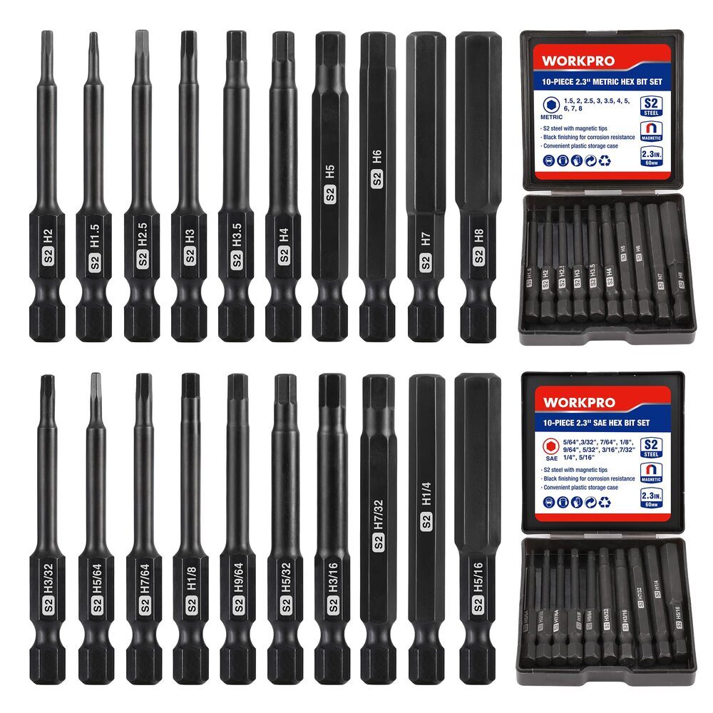 WORKPRO 20pcs Hex Head Allen Wrench Drill Bit Set Metric and SAE Hex Bits New WORKPRO 20pcs Hex Head Allen Wrench Drill Bit Set Metric and SAE Hex Bits New
