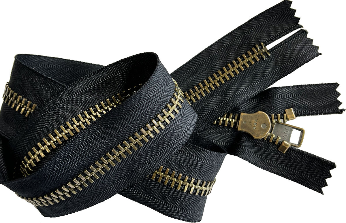 YKK #10 Large Antique Brass Metal Closed-end Zippers Extra Heavy Black 6