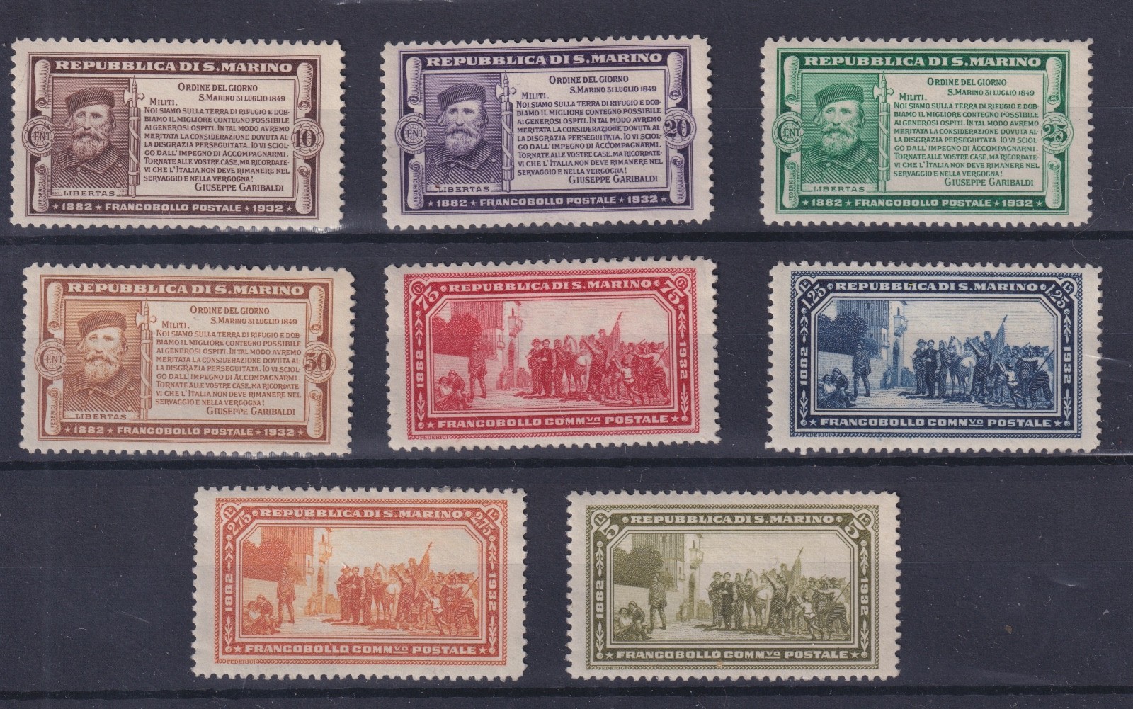 SAN MARINO 1932 FIFTIETH ANNIVERSARY GARIBALDINO MNH CERT. DIENA SAN MARINO 1932 FIFTIETH ANNIVERSARY GARIBALDINO MNH CERT. DIENA