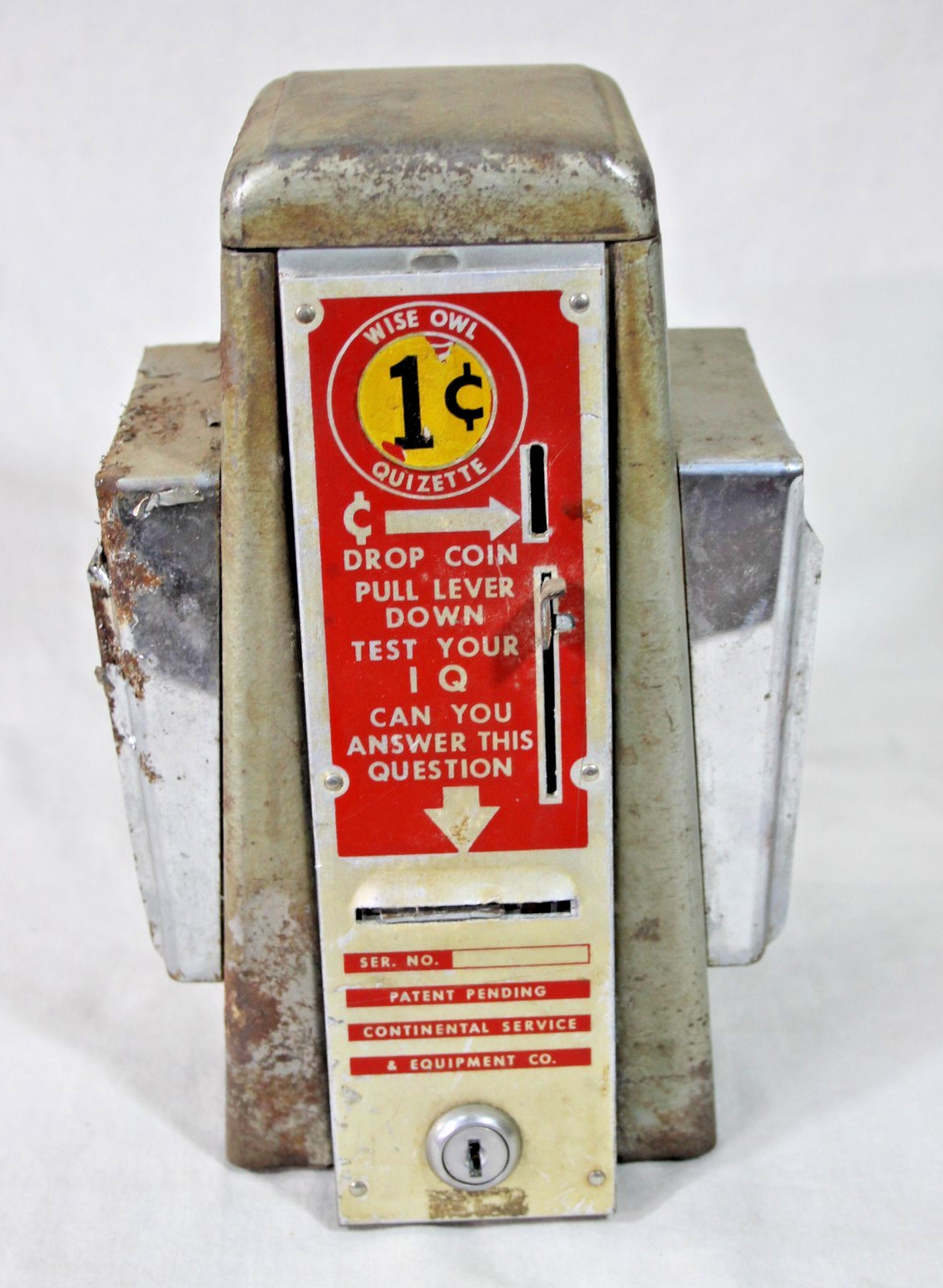 Vintage Wise Owl Quizette Coin Operated Napkin Dispenser Trade Stimulator Quiz