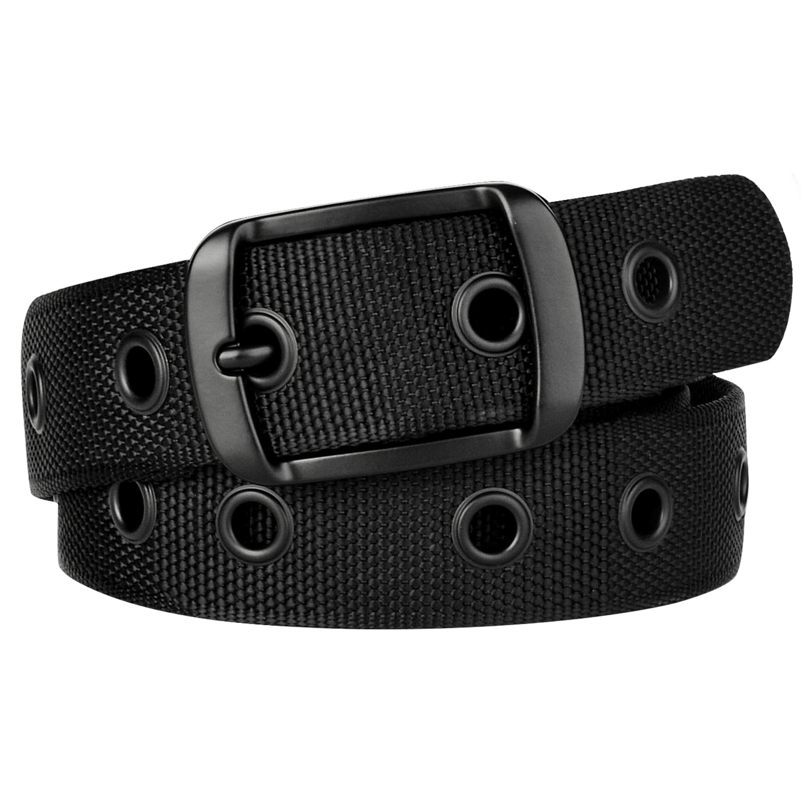 Plus Size Grommet Belt Single Prong Nylon Web Belts Black for Big and Tall Men/W