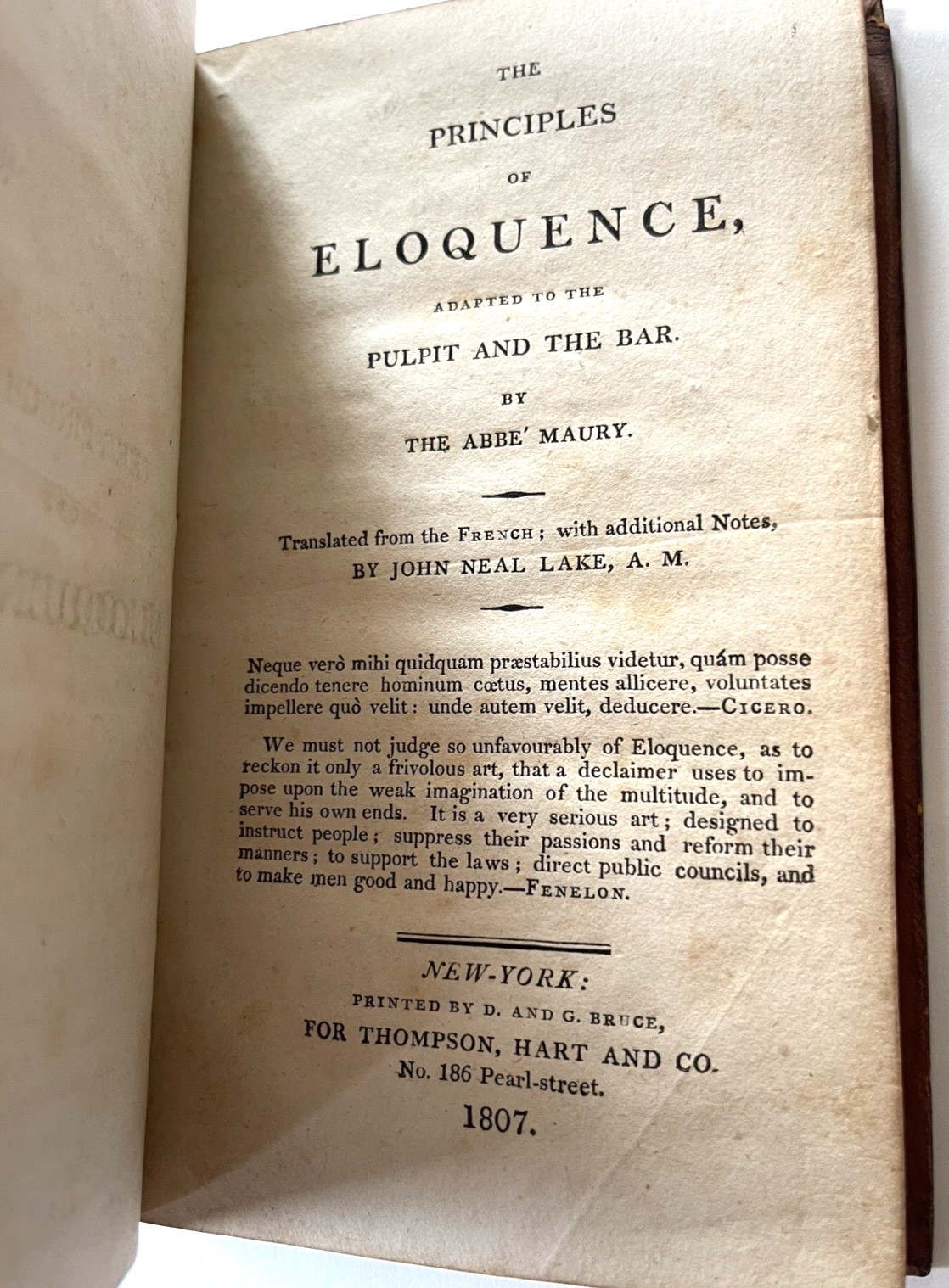 1807 Principles of Eloquence Abbé Maury Pulpit Bar Rhetoric Leather Book