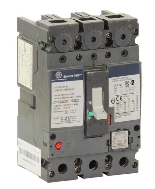 GE Spectra RMS 100Amp 3 Pole Circuit Breaker (SEHA36AT0100) . 70AMP PLU GE Spectra RMS 100Amp 3 Pole Circuit Breaker (SEHA36AT0100) . 70AMP PLU