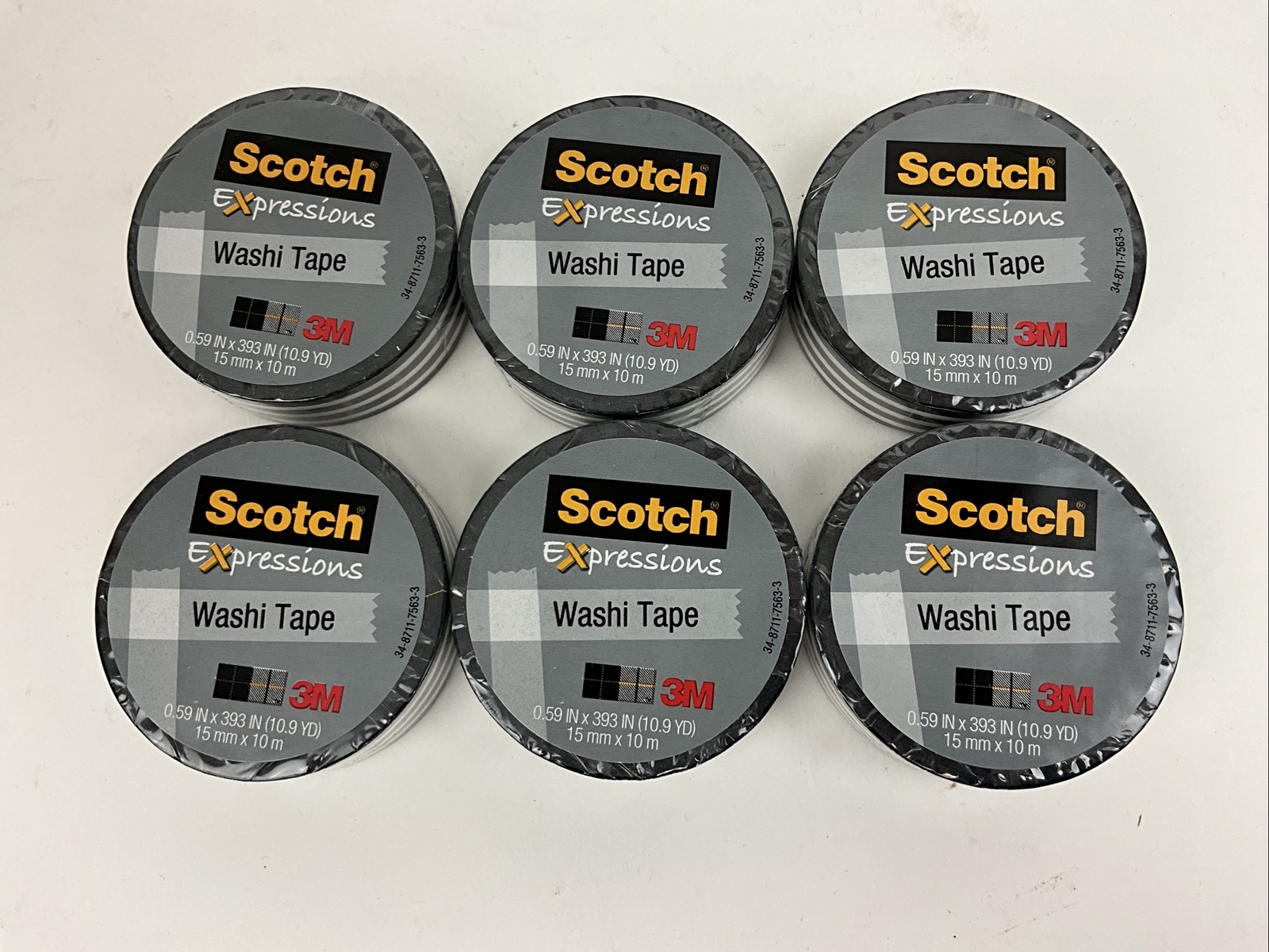 6 Rolls Scotch Expressions Washi Tape Black White Horizontal Stripe Each 10.9 yd 6 Rolls Scotch Expressions Washi Tape Black White Horizontal Stripe Each 10.9 yd