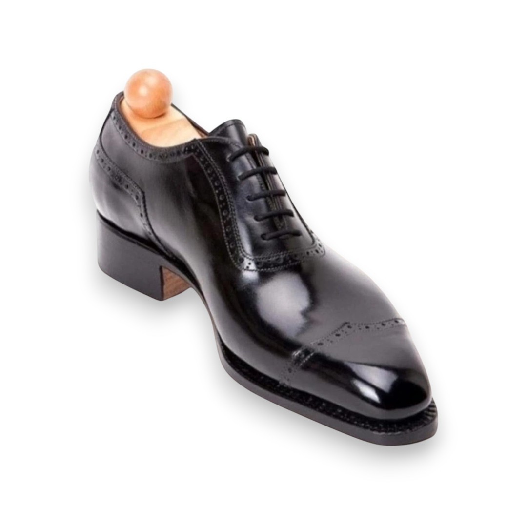 Handmade Black Genuine Leather Oxford Lace Up Cap Toe Office Dress Shoes For Men