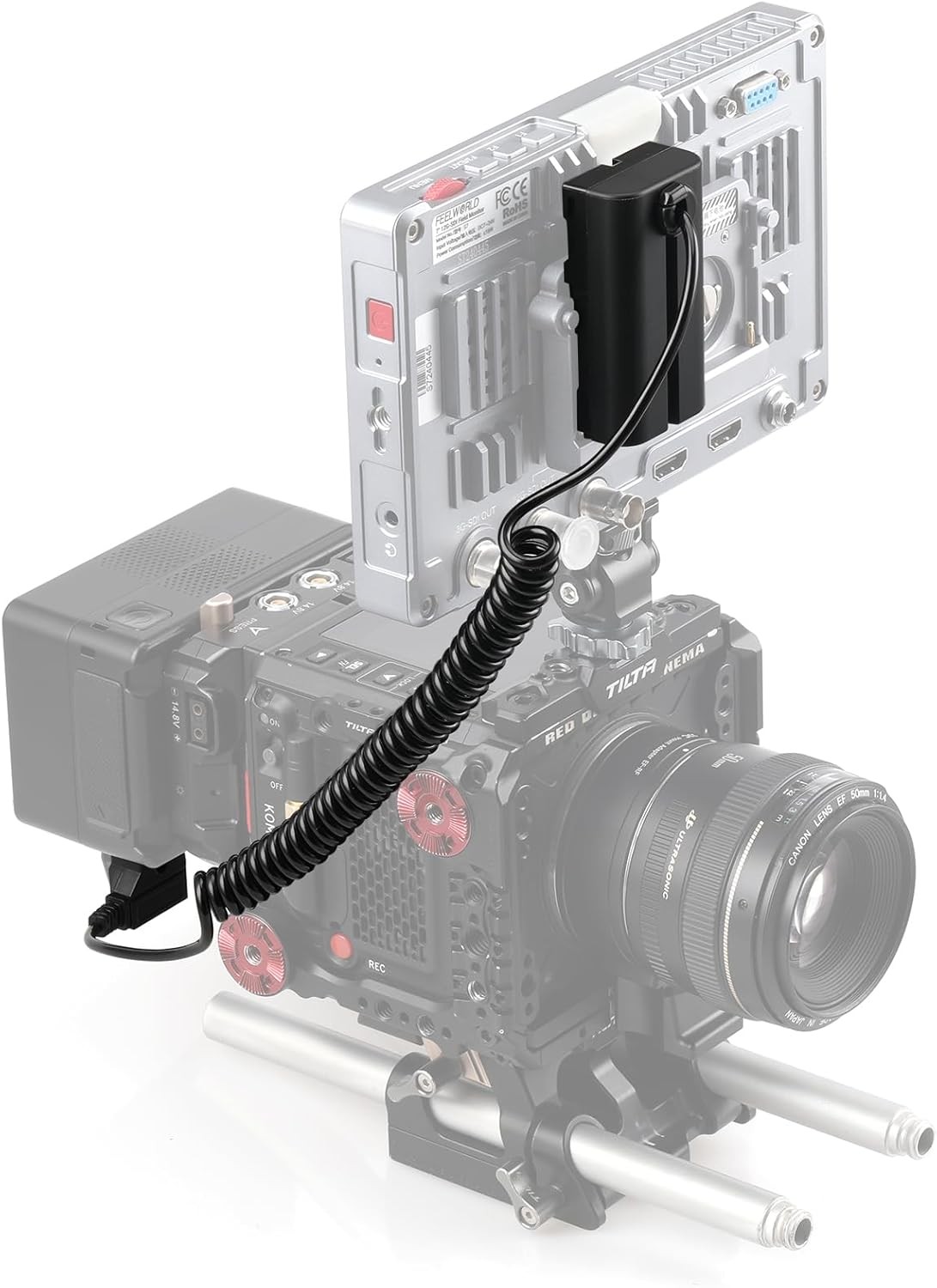 NP-F Dummy Battery to D-Tap Coiled Power Cable for Sony NP F550 F570 F970 Atomos