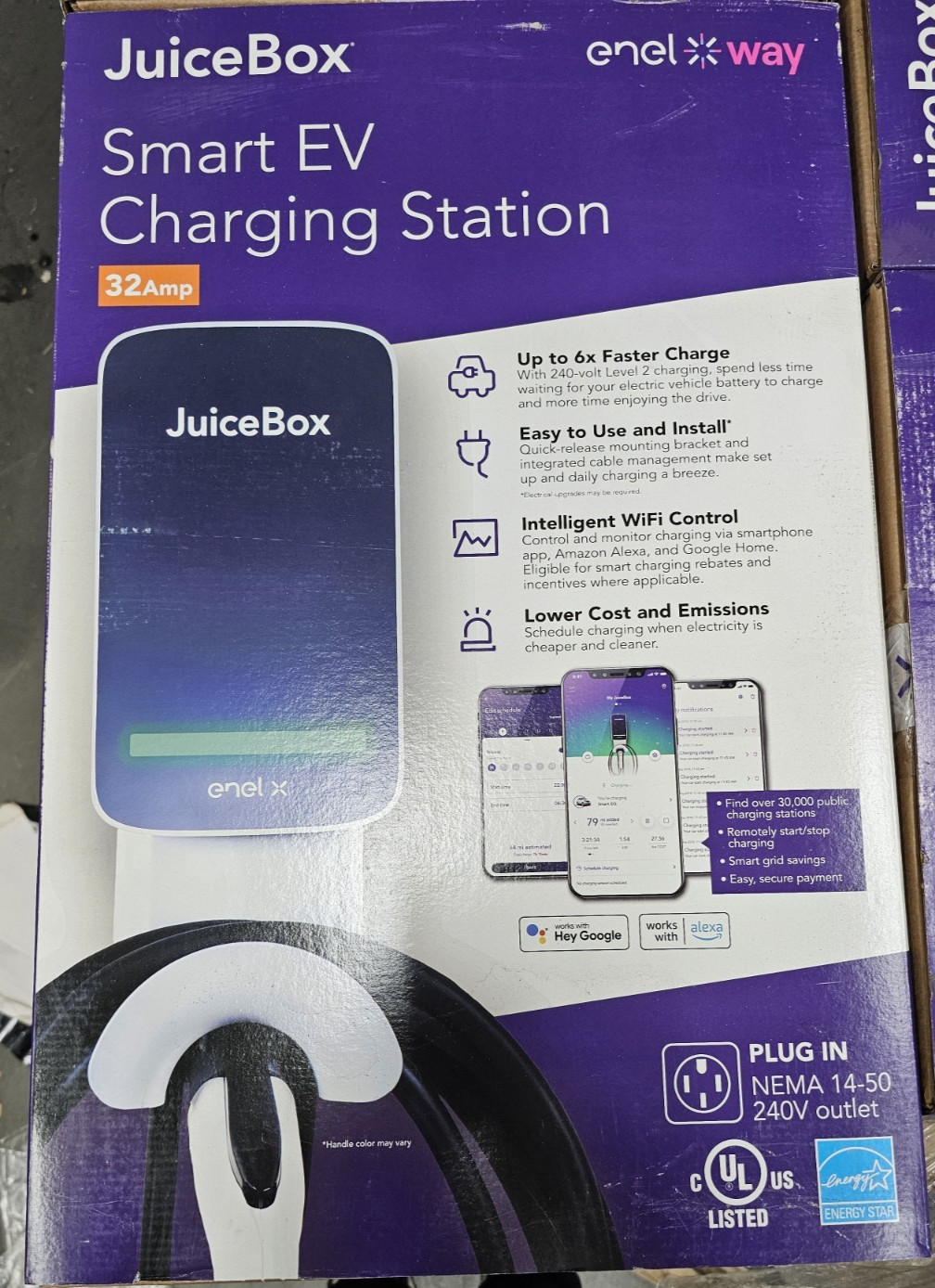 Juicebox - 25 ft Electric Vehicle Charger with 32 Amp NEMA 14-50 - White - NEW