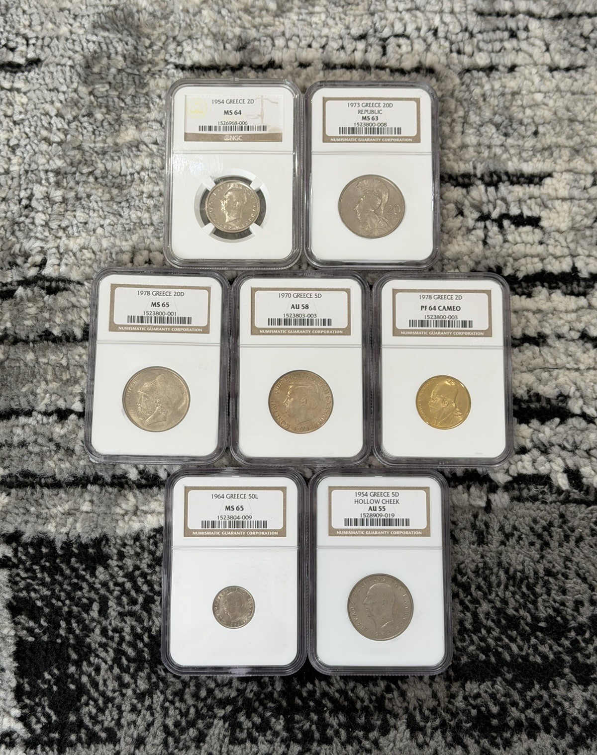 Greece Coins NGC Slabs Lot Of 7 Mixed 1970’s 1954 1964 1973 1978 MS64 MS65