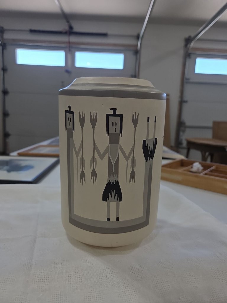 Nandi Handpainted Ceramic Vase with Geometric Figures 8.5 Nandi Handpainted Ceramic Vase with Geometric Figures 8.5