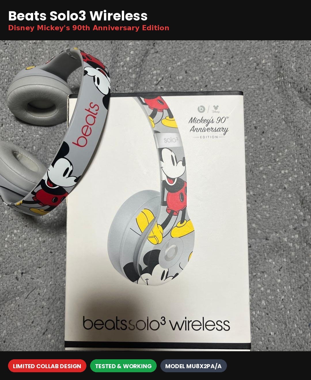 Beats Solo3 Wireless Disney Mickey\'s 90th Anniversary Headphones MU8X2PA/A