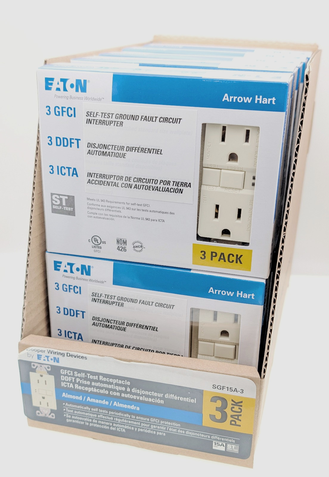 30 Pack Eaton SGF15A GFCI Duplex Outlet Receptacle Almond 15A 125V AC, Self Test