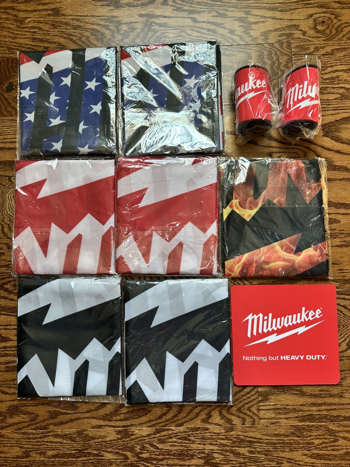 SWAG LOT Milwaukee Power Tools 3x5 Logo Flags, Koozies, & Mouse Pad-ALL NEW