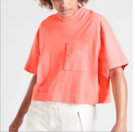 ATHLETA Pink Neon Oversize Pocket Crew Neck 100% Cotton Tee Top Small DBL