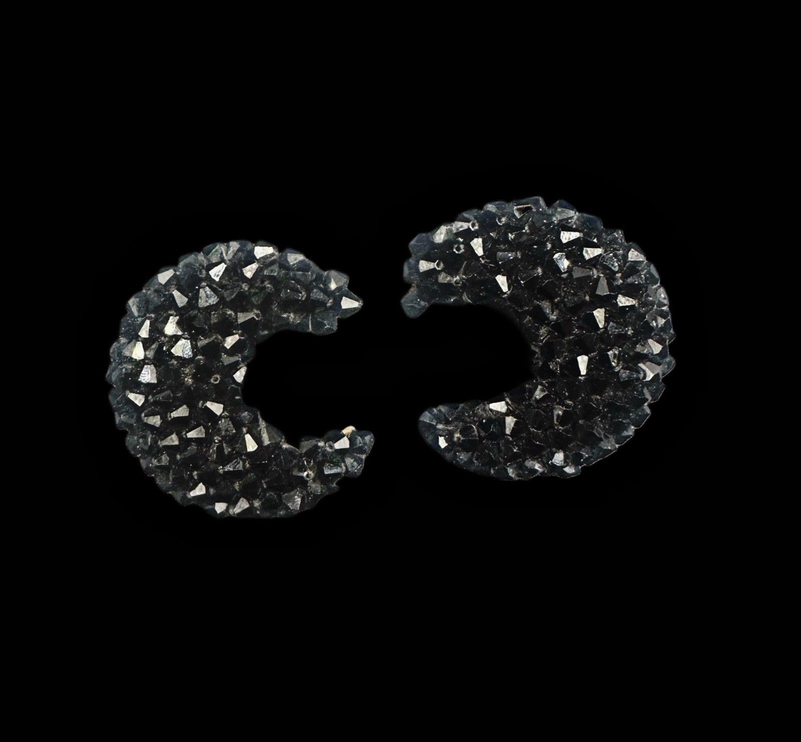 Fazio Black Crystal Crescent Earrings Statement Half Moon Beaded Designer Signed