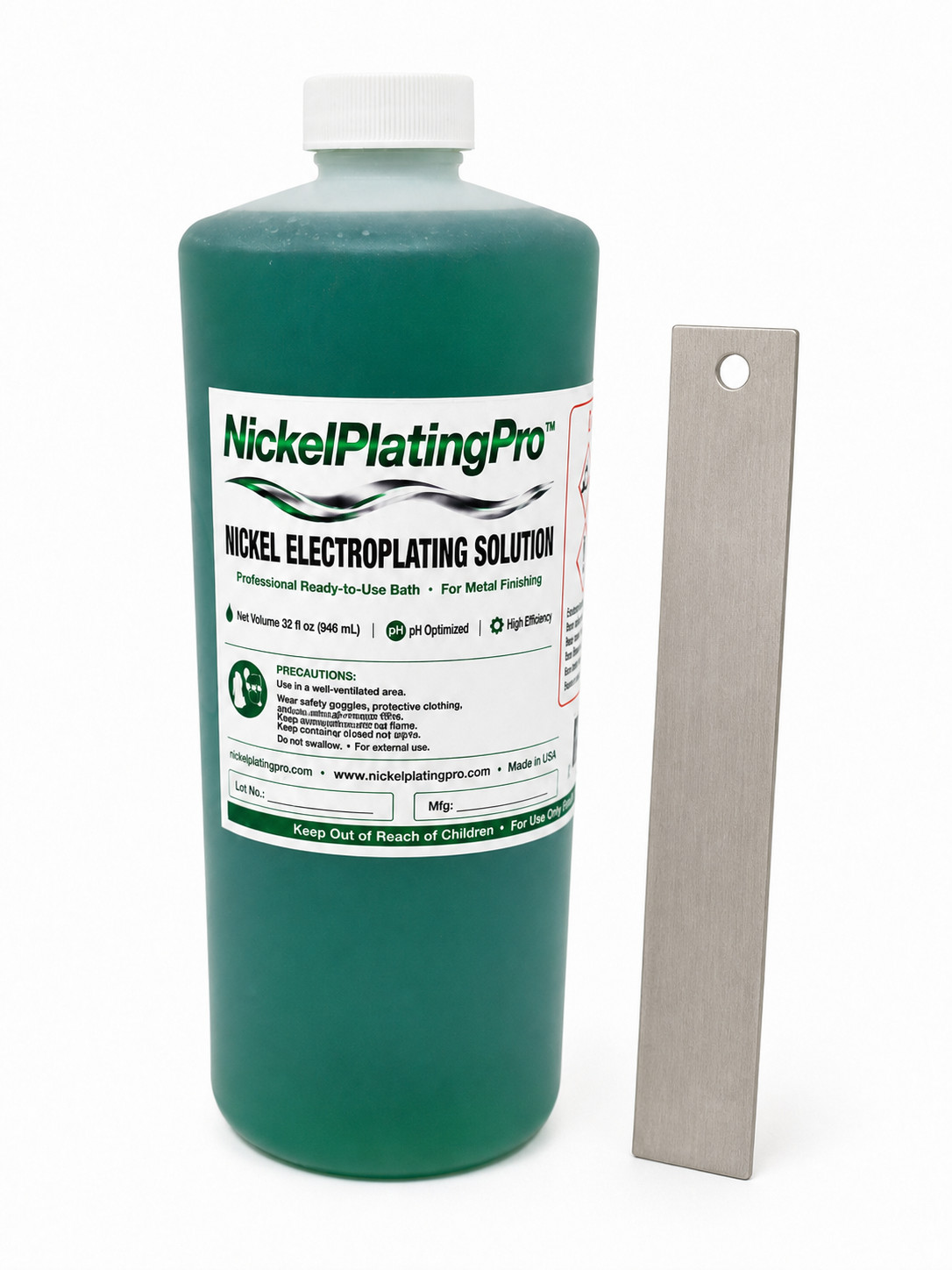 Nickel Electroplating Solution - 32 Ounce Bottle with Anode- Made In America