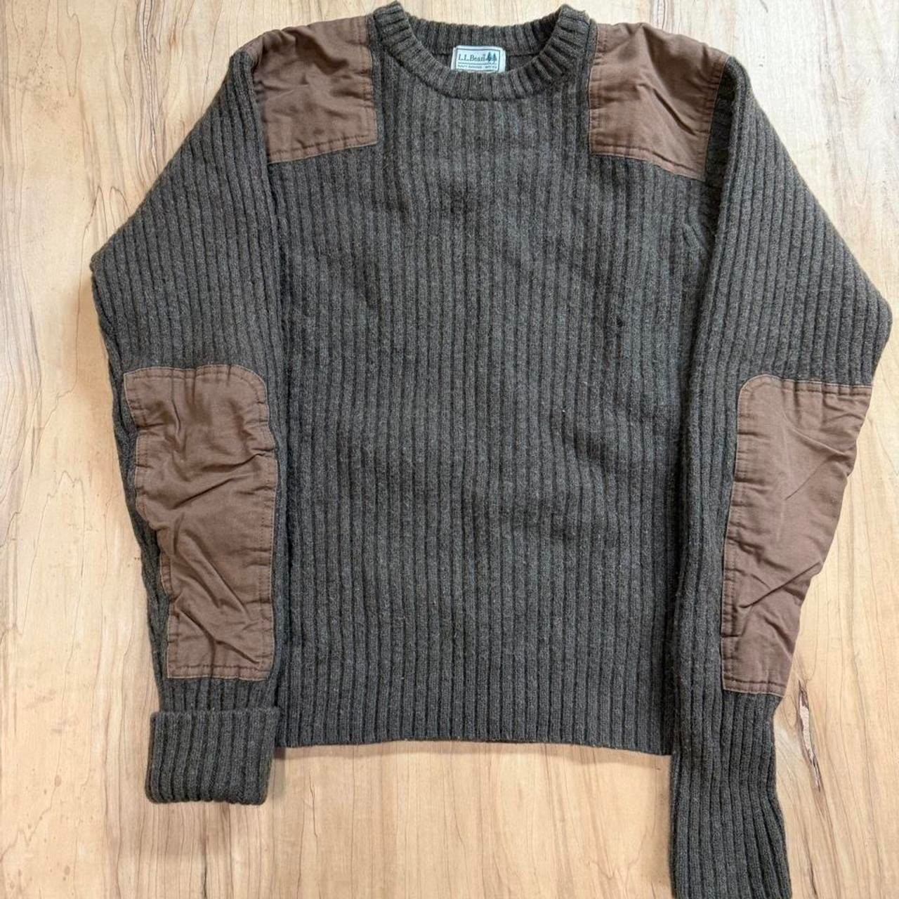 Vintage LL Bean Commando Sweater Mens Large Wool Army Ribbed Brown Green 228194