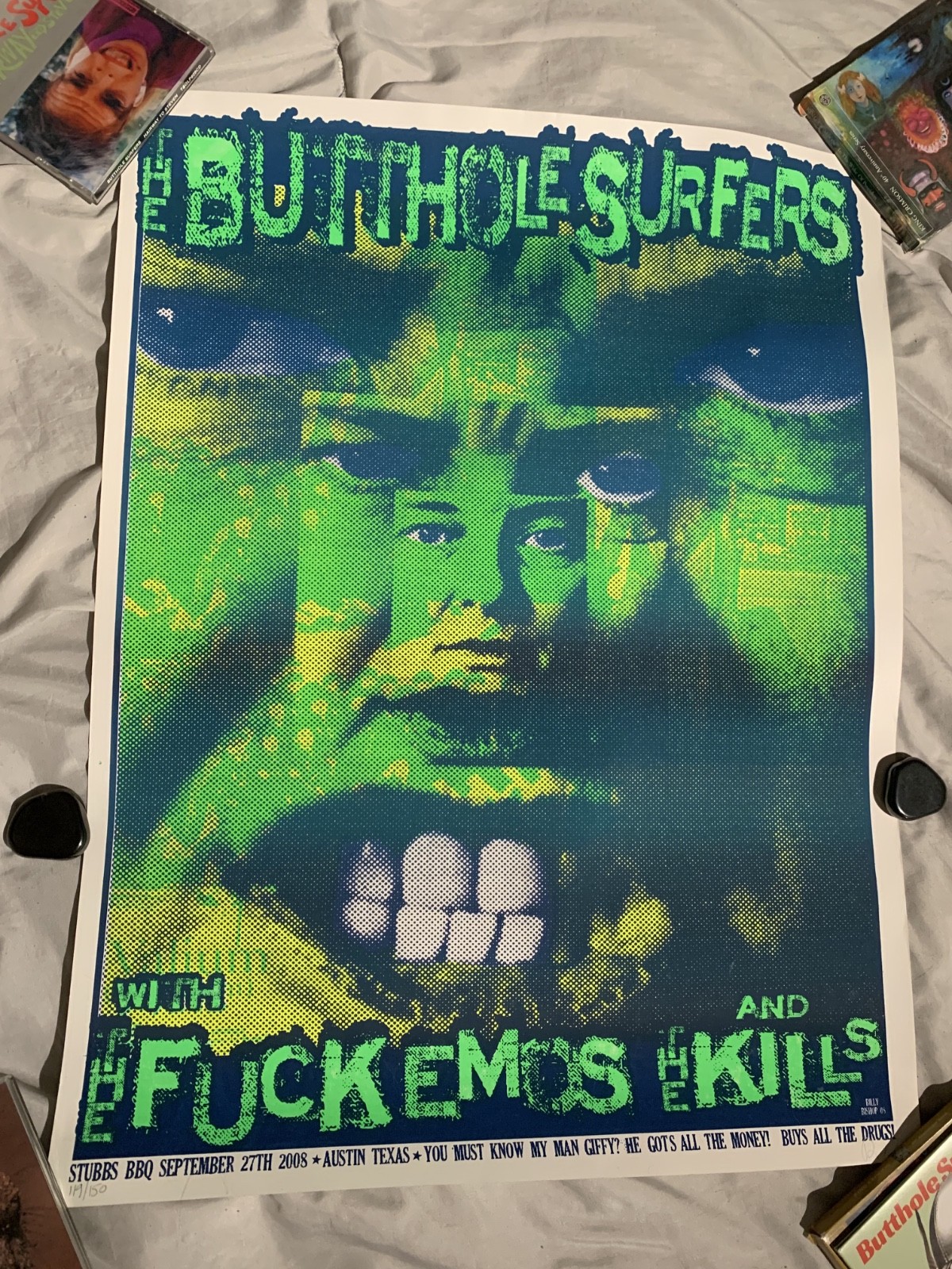 Butthole Surfers poster Stubbs BBQ 2008 with Fuckemos and The Kills 119/150 NICE