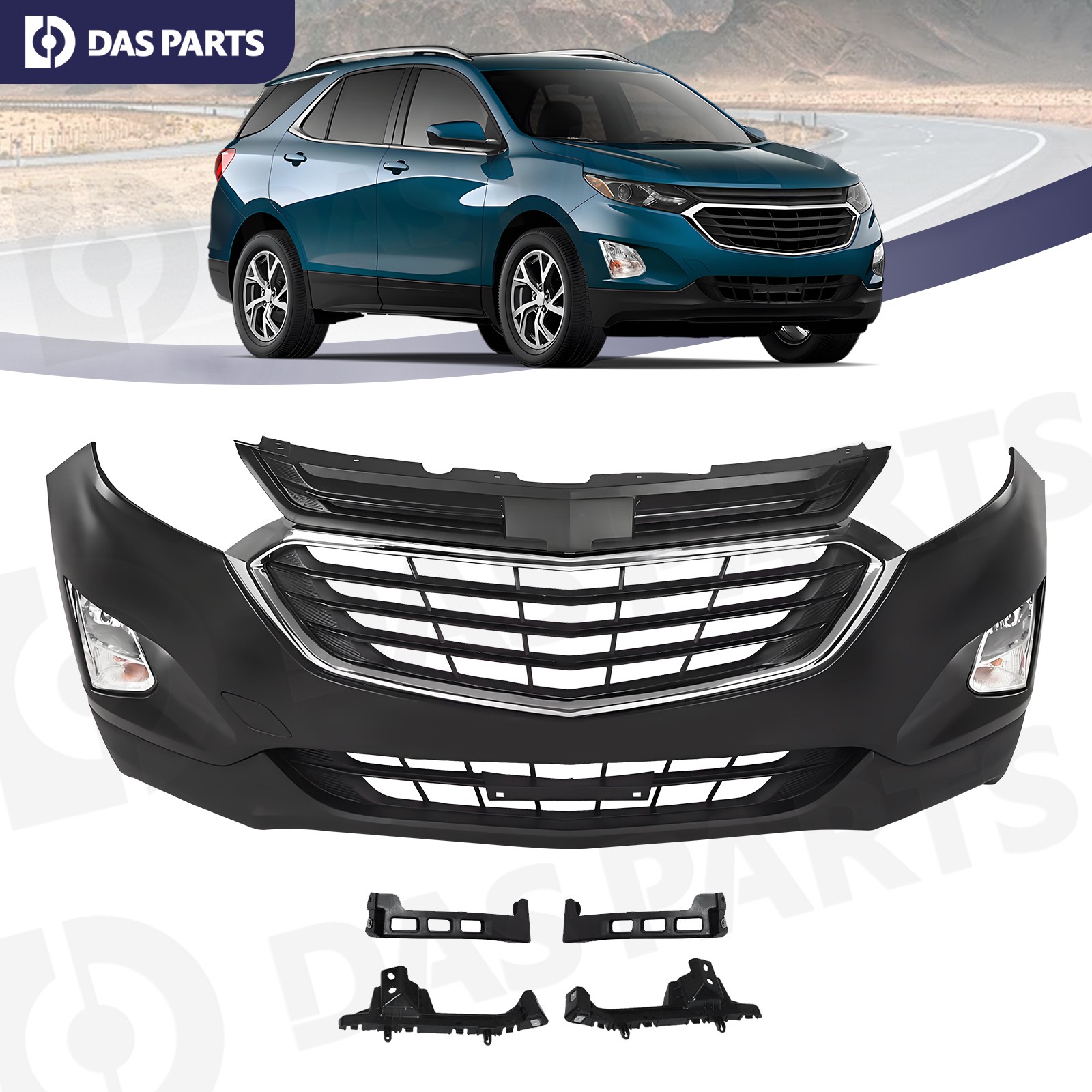 Front Bumper Upper Lower Grille Fog Lights For 2018-2021 Chevrolet Chevy Equinox