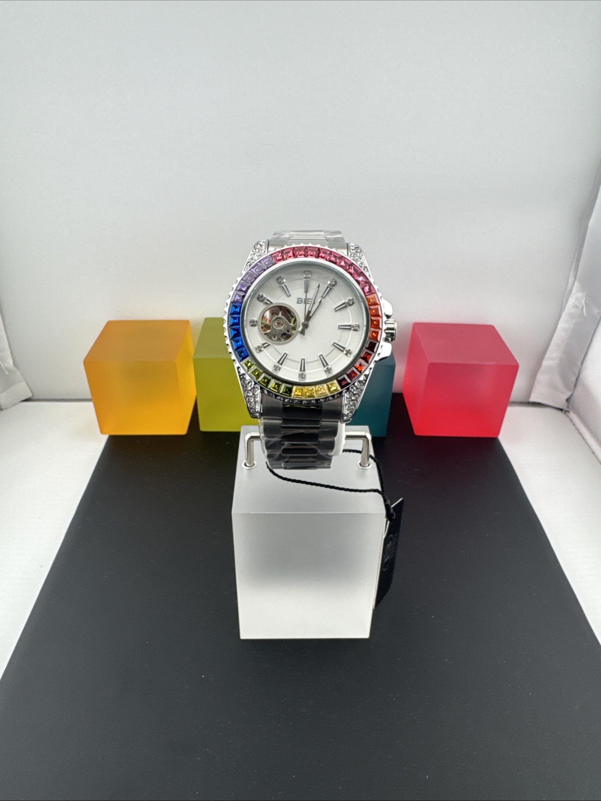 BIBI Luxury Watch Automatic Wristwatch Multicolor Bezel Silver Bracelet Box BIBI Luxury Watch Automatic Wristwatch Multicolor Bezel Silver Bracelet Box