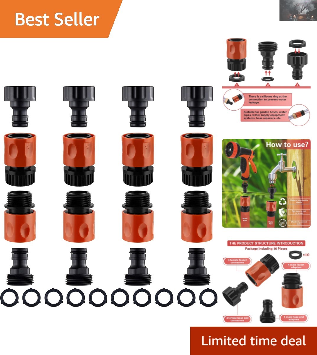 16-Piece Quick Connect Hose Fittings Set - Easy Attachment for All Garden Hoses