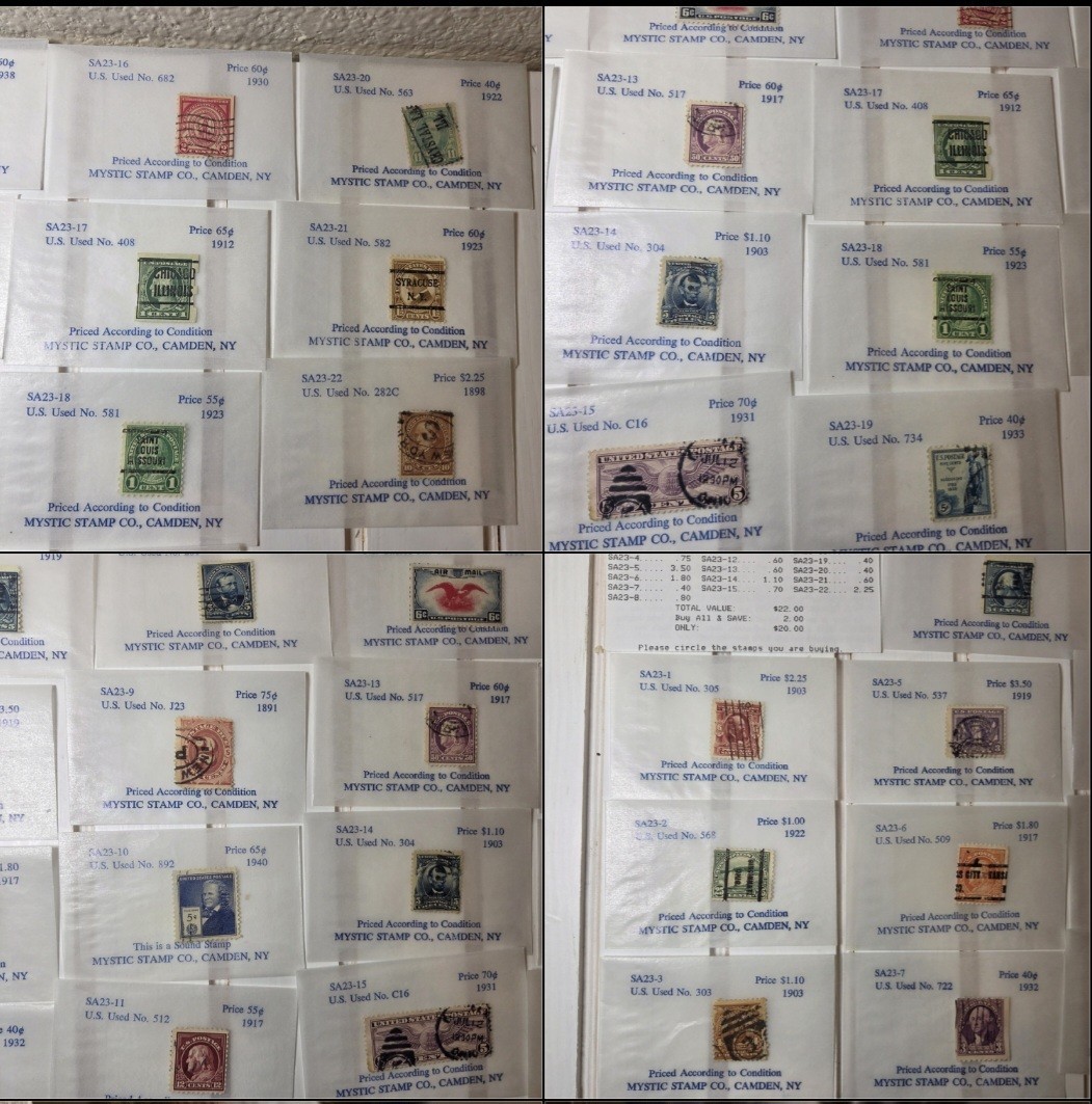 Vintage Mystic SA23 22 U.S. Stamps 1891-1940 Scott Precancels Complete Set
