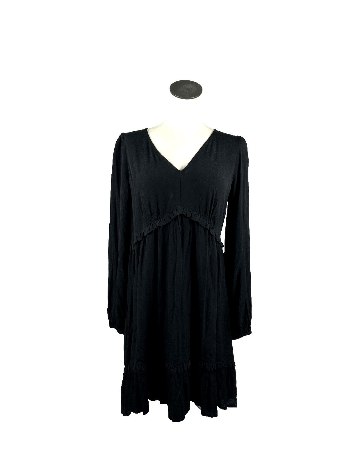 NWT LOFT Womens Black V-Neck Tiered Baby Doll Dress Size 6 Long Sleeve Boho NWT LOFT Womens Black V-Neck Tiered Baby Doll Dress Size 6 Long Sleeve Boho