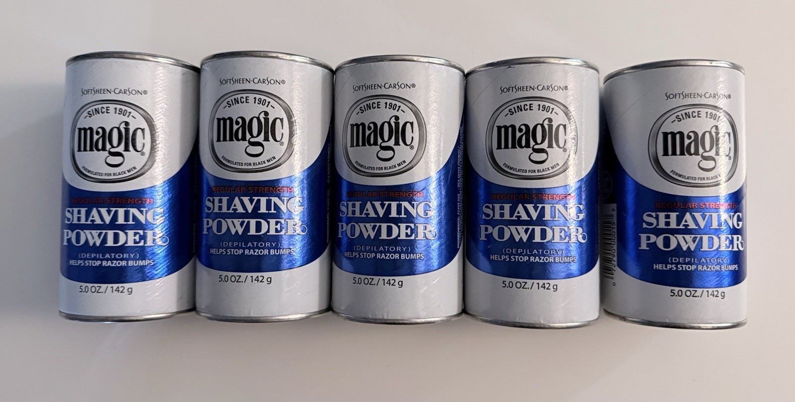 5 Pack - SoftSheen Magic Shaving Powder Regular Strength Blue 5 oz New/Unopened