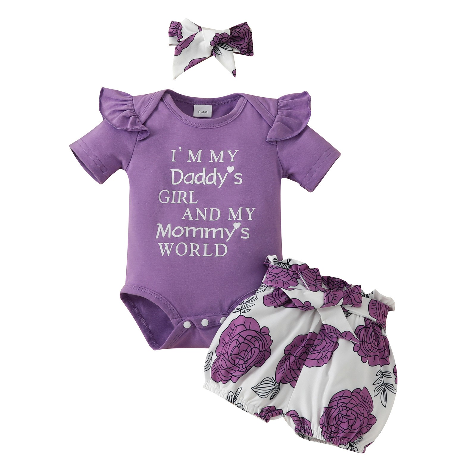3PCS Newborn Kids Baby Girl Outfits Clothes Romper Bodysuit+Floral Shorts Sets