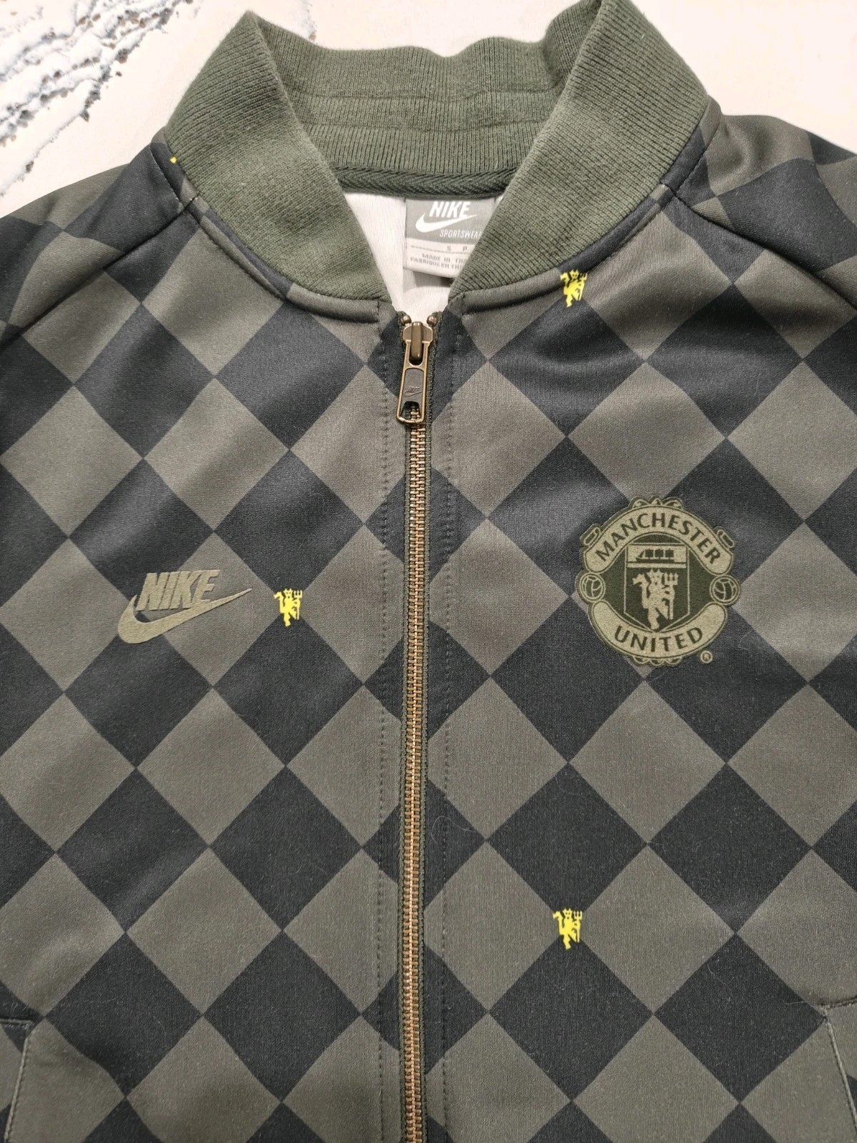 Vintage Nike Sportswear Manchester United Checkered Track Jacket S Olive Black