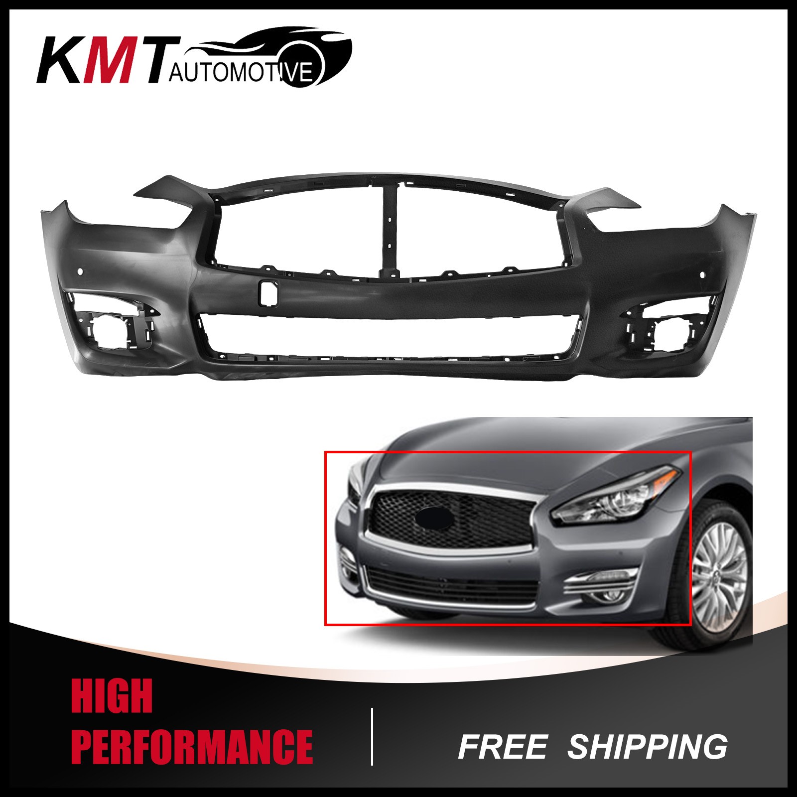 Fits 2015-2019 INFINITI Q70 Q70L Front Fascia Bumper Cover With Sensor Holes