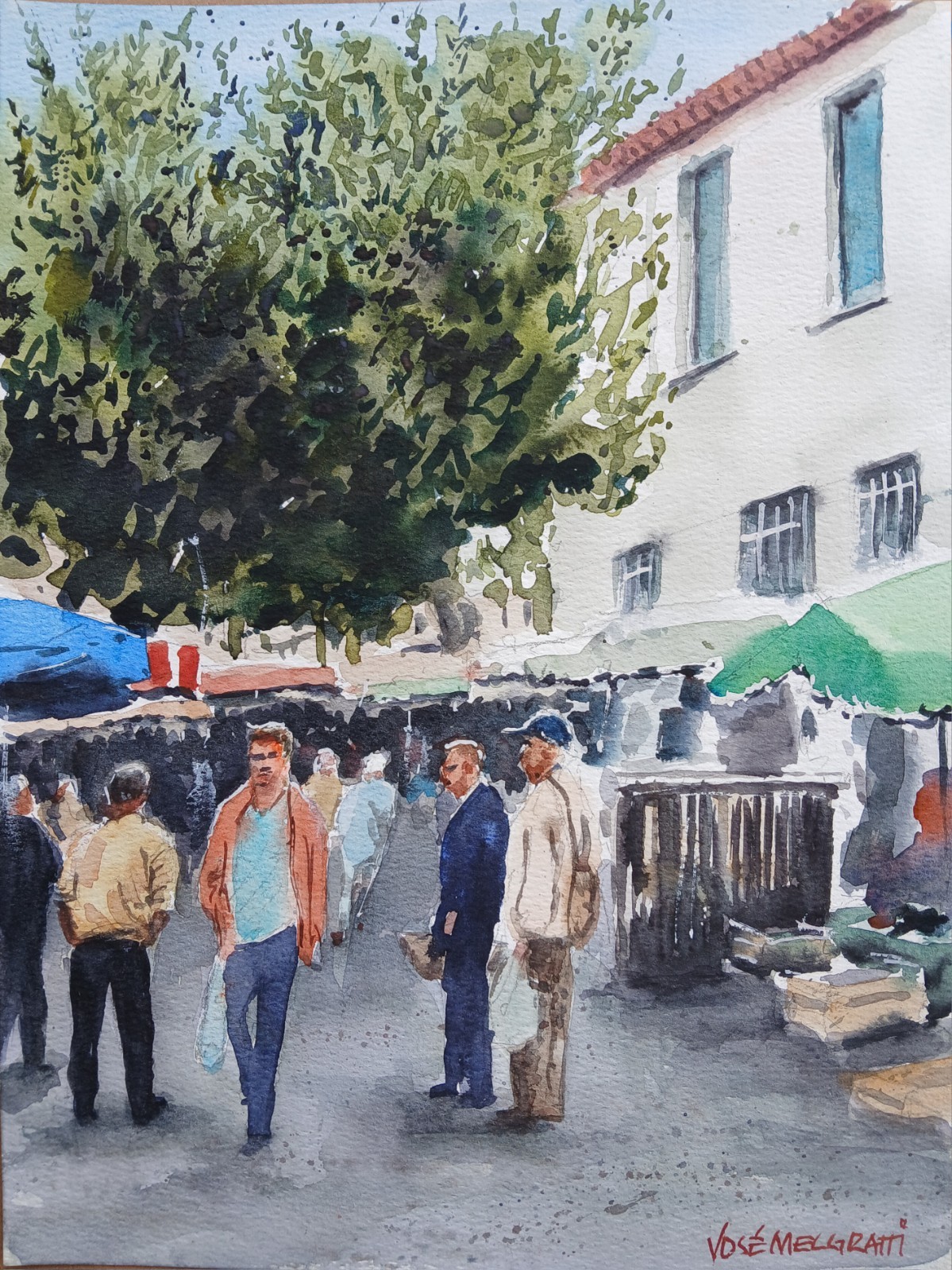 Original Watercolor Painting   “Market In Saint Girons, France\