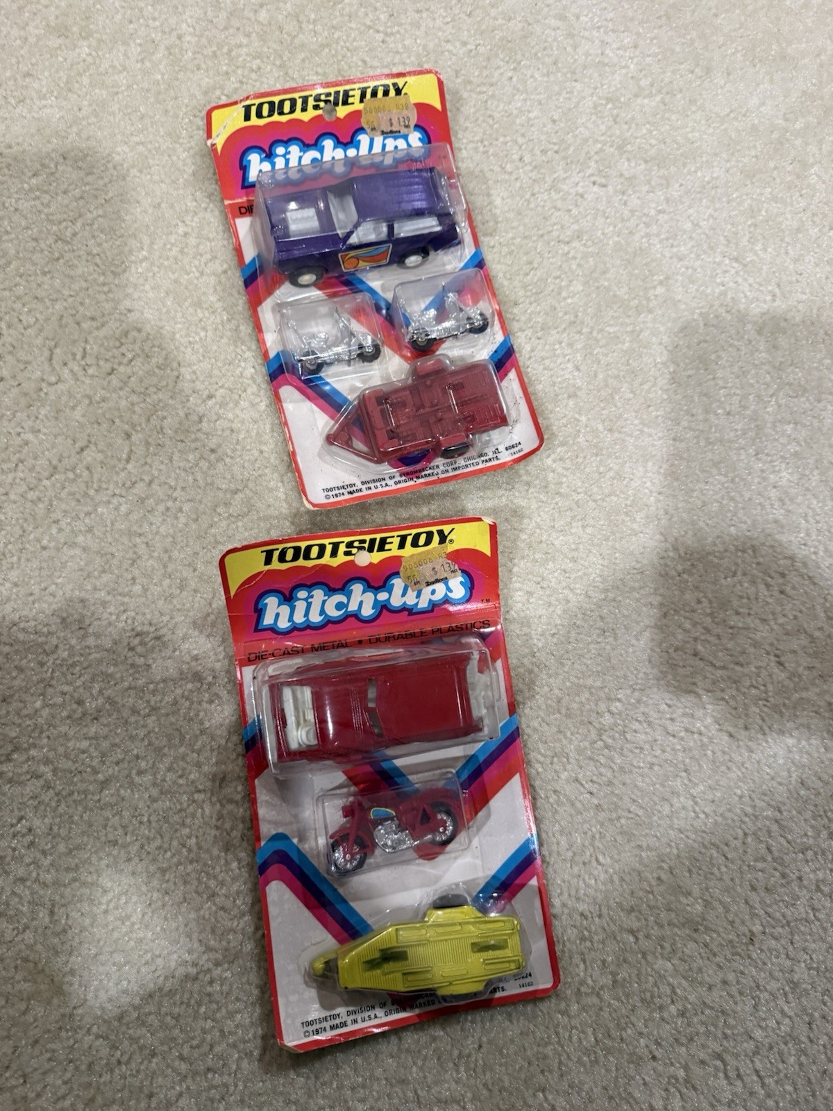 Vintage 1974 Tootsietoy Hitch-Ups Die-Cast Sets – 2 Sealed Packs
