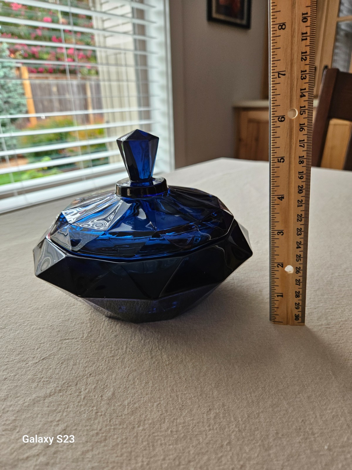 RARE VTG Charcoal Blue Viking Glass Diamond Point Candy #6816 w/Lid--EXCELLENT