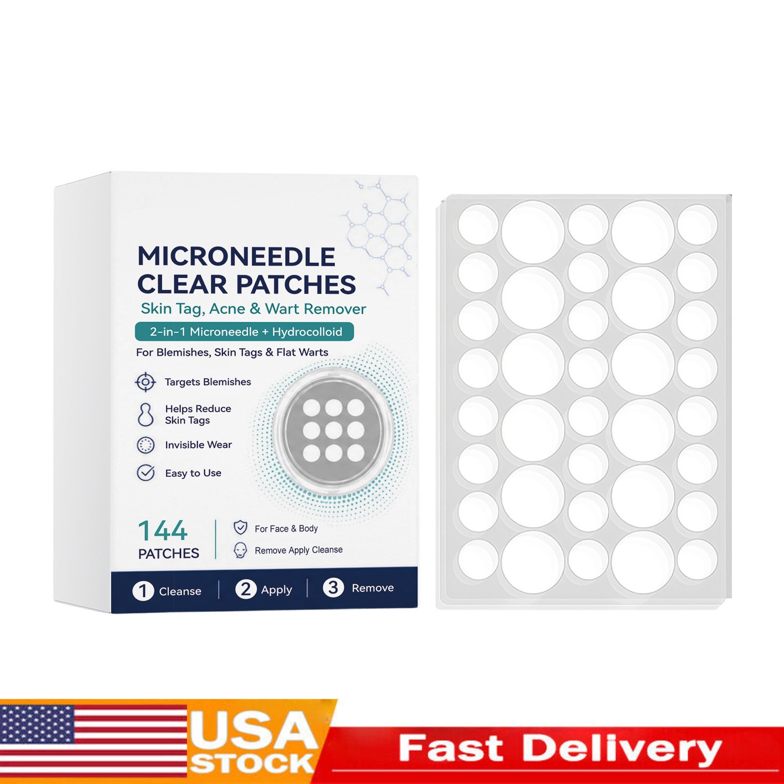 Curalona Microneedle Patches 144pcs, Skin Tag Wart Acne Remover Patches