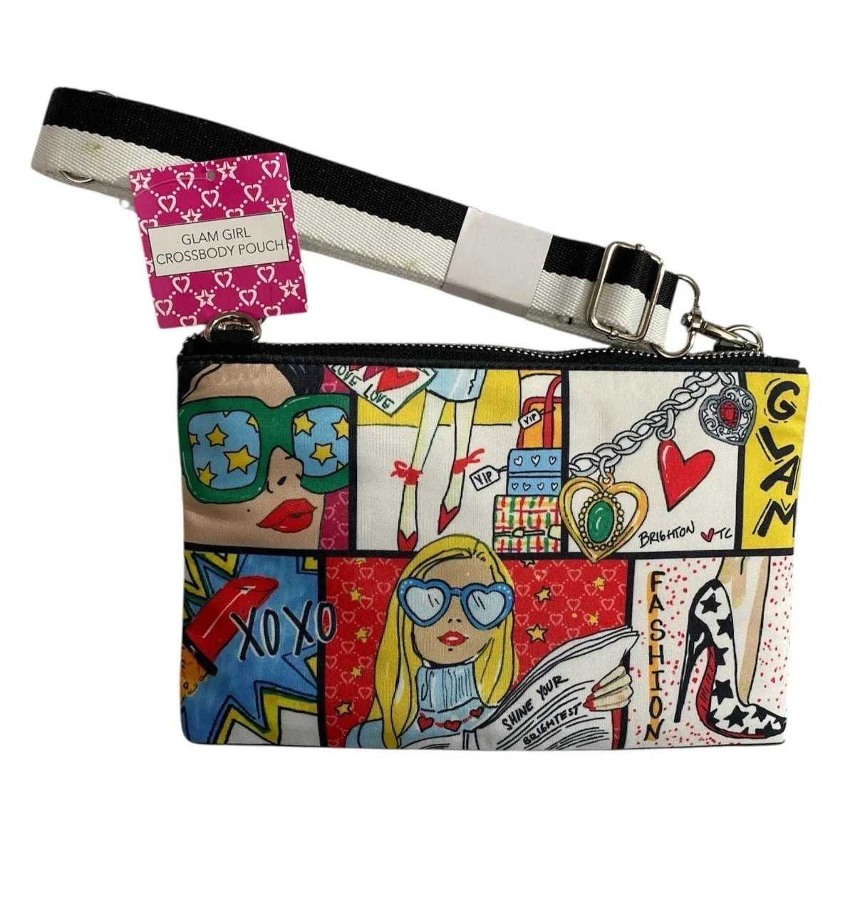 BRIGHTON Glam Girl Cross Body Pouch Purse, Fashionista Print, MSRP $100