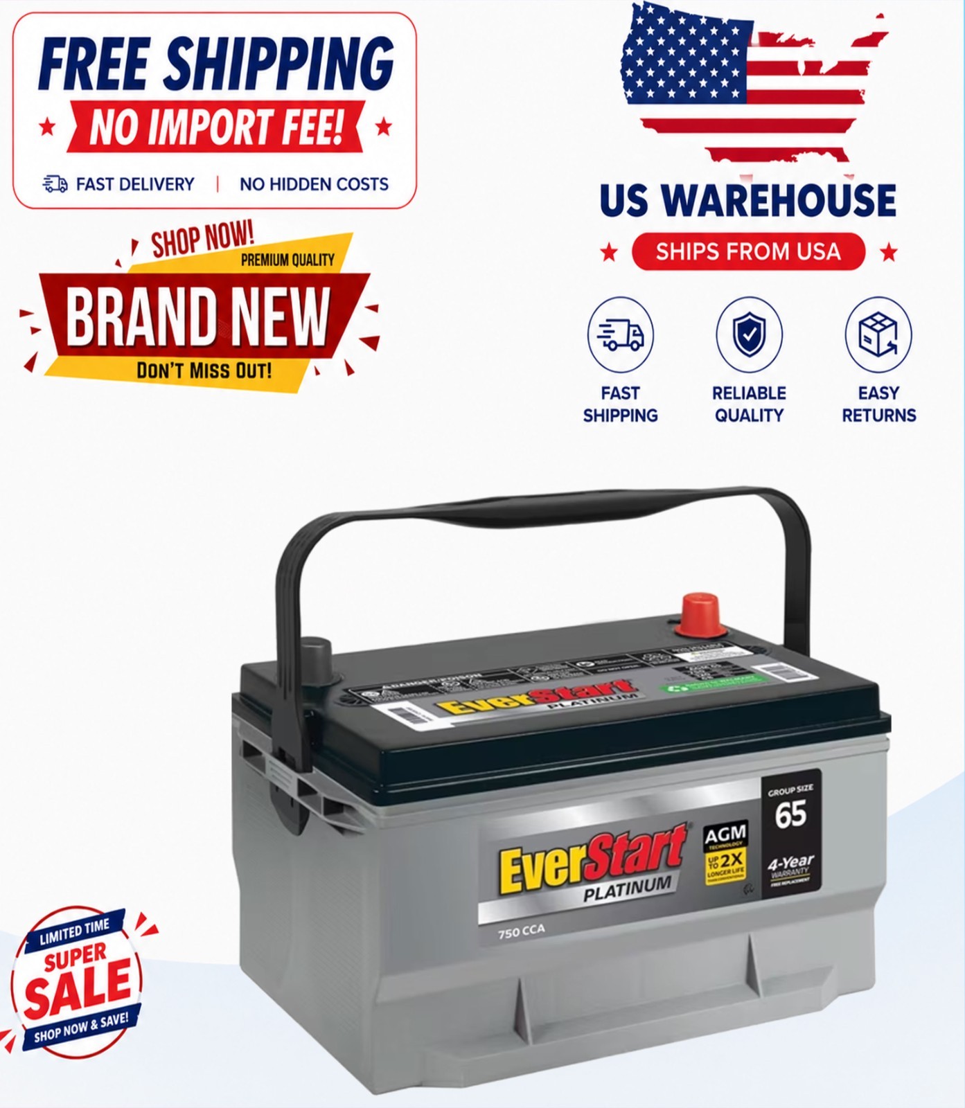 EverStart Platinum AGM Automotive Battery, Group Size 65 - SALE OFF 