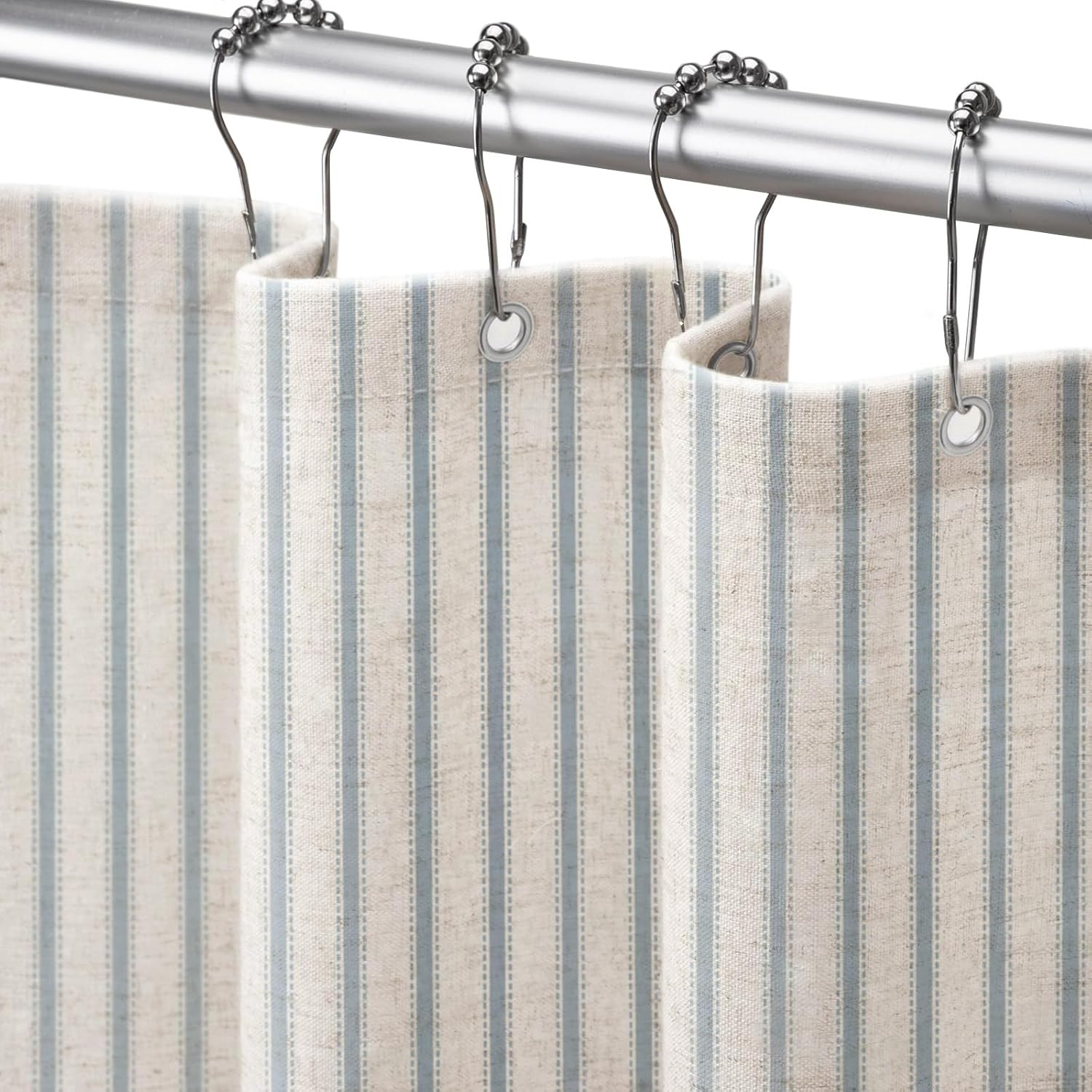 Farmhouse Striped Shower Curtain Heirloom Blue Vintage Linen Curtain 72X72 | Str